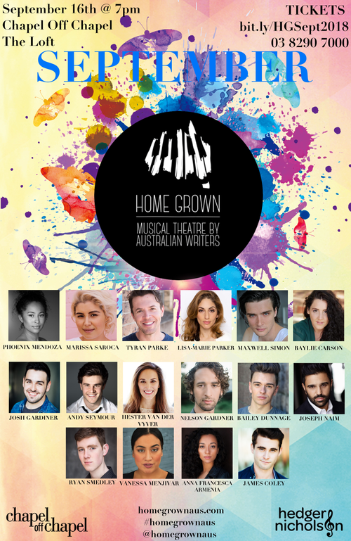 Home Grown September performer lineup, 16 September at Chapel Off Chapel