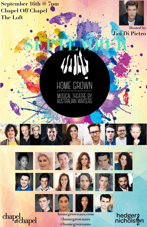 Home Grown September concert poster, 16 September at Chapel Off Chapel, hosted by Jan Di Pietro