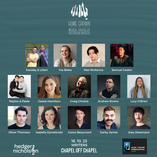 Writer lineup for Home Grown at Chapel Off Chapel, 16 October 2023