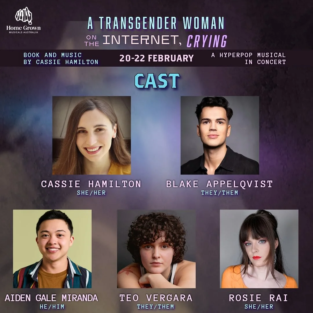 📣 CAST ANNOUNCEMENT 🏳️‍⚧️ 
Get ready, dolls! 💅✨ Meet the stunning cast bringing Cassie Hamilton’s A Transgender Woman on the Internet Crying to LIFE this Feb at Chapel Off Chapel! 
🎟 Tickets? In bio. Don’t walk, RUN.
Be one of