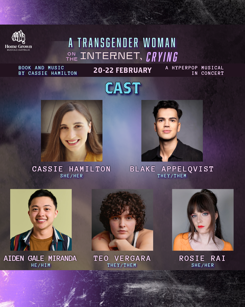 Cast announcement for A Transgender Woman on the Internet, Crying in concert