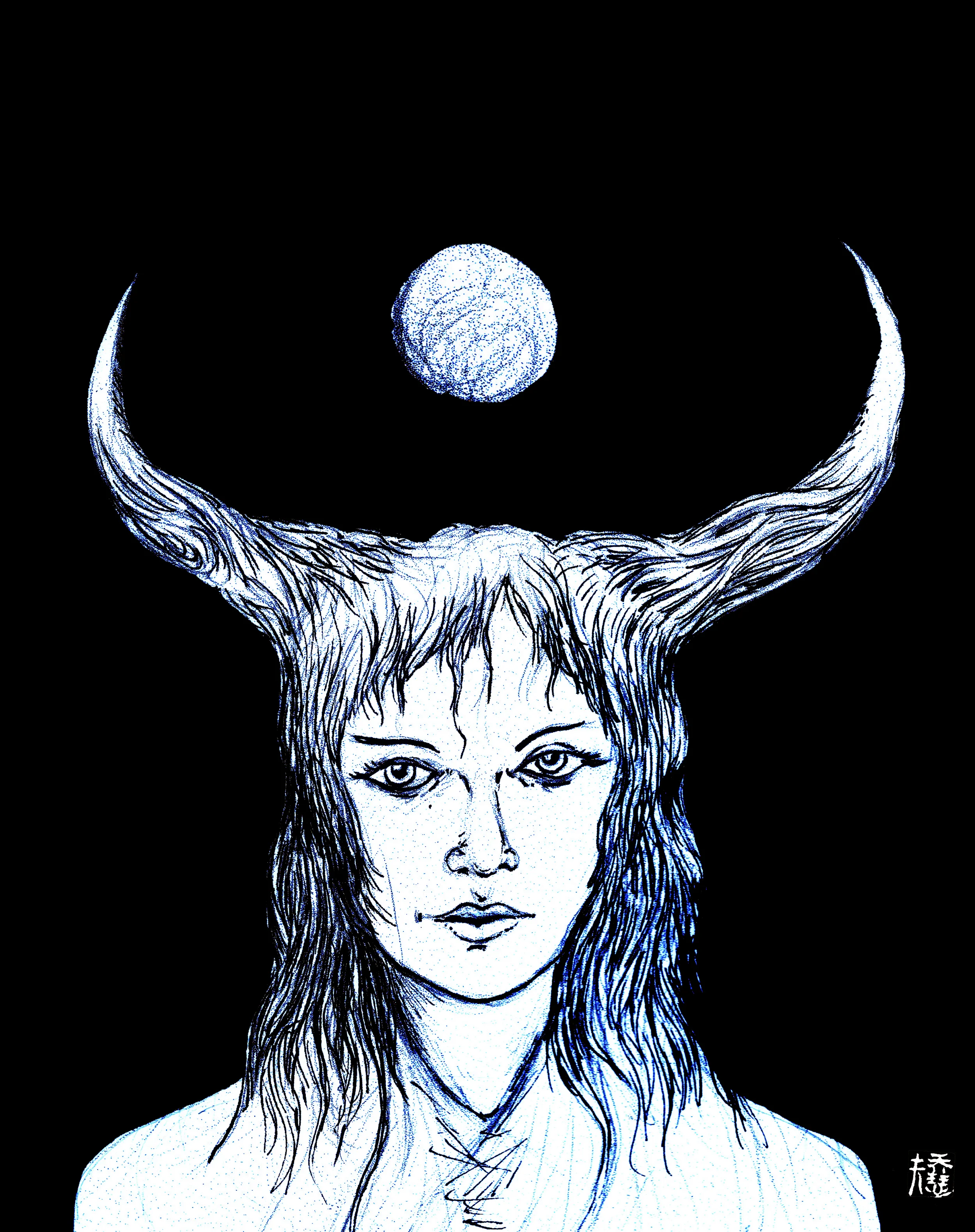 I Fell In Love With a Moon Goddess, 6''x7'', Ink and mixed media on paper, 2014