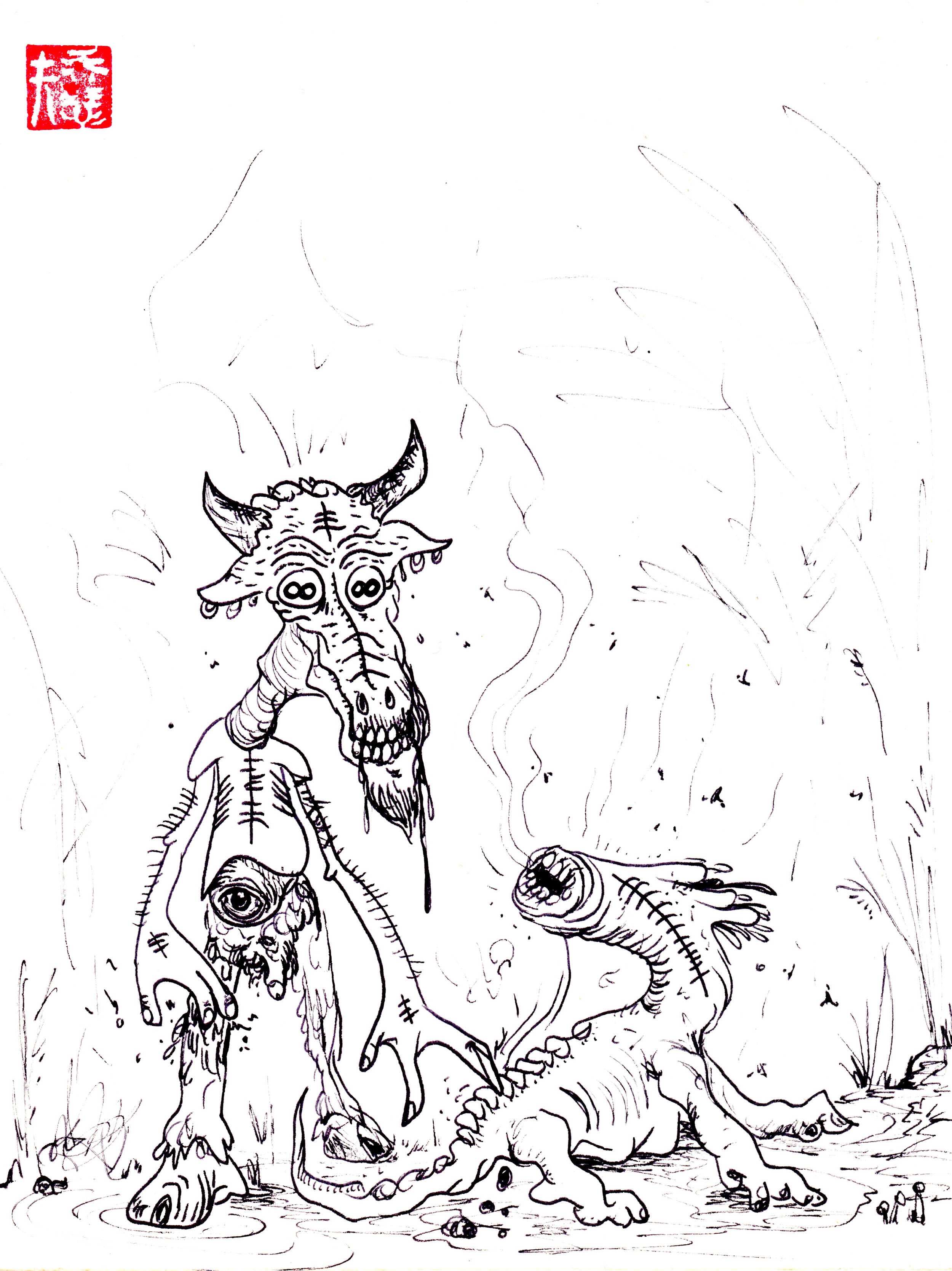 Weird World 19. Goat Boy and Fiendor, 9''x7'', Ink on paper, 2014