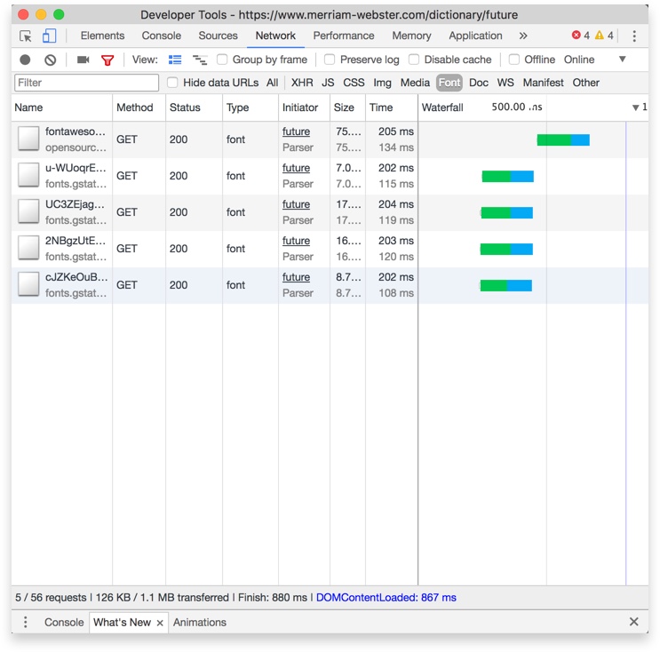 Loading custom fonts adds up to a second of latency. No bueno.