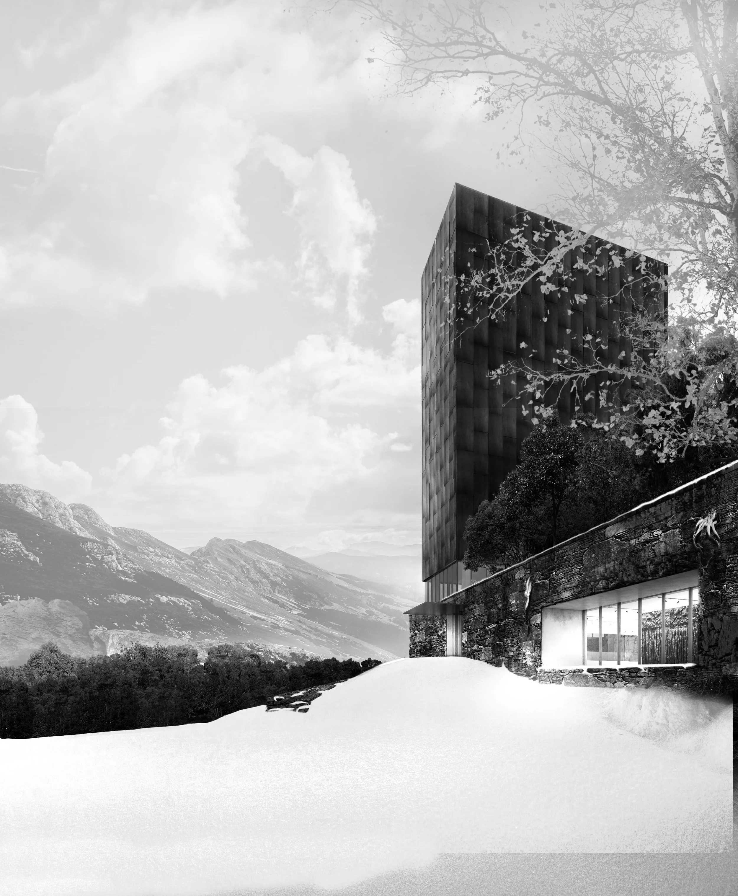 By compositing several snow ground images, you can add a first coat of snow on your ground to use as a base