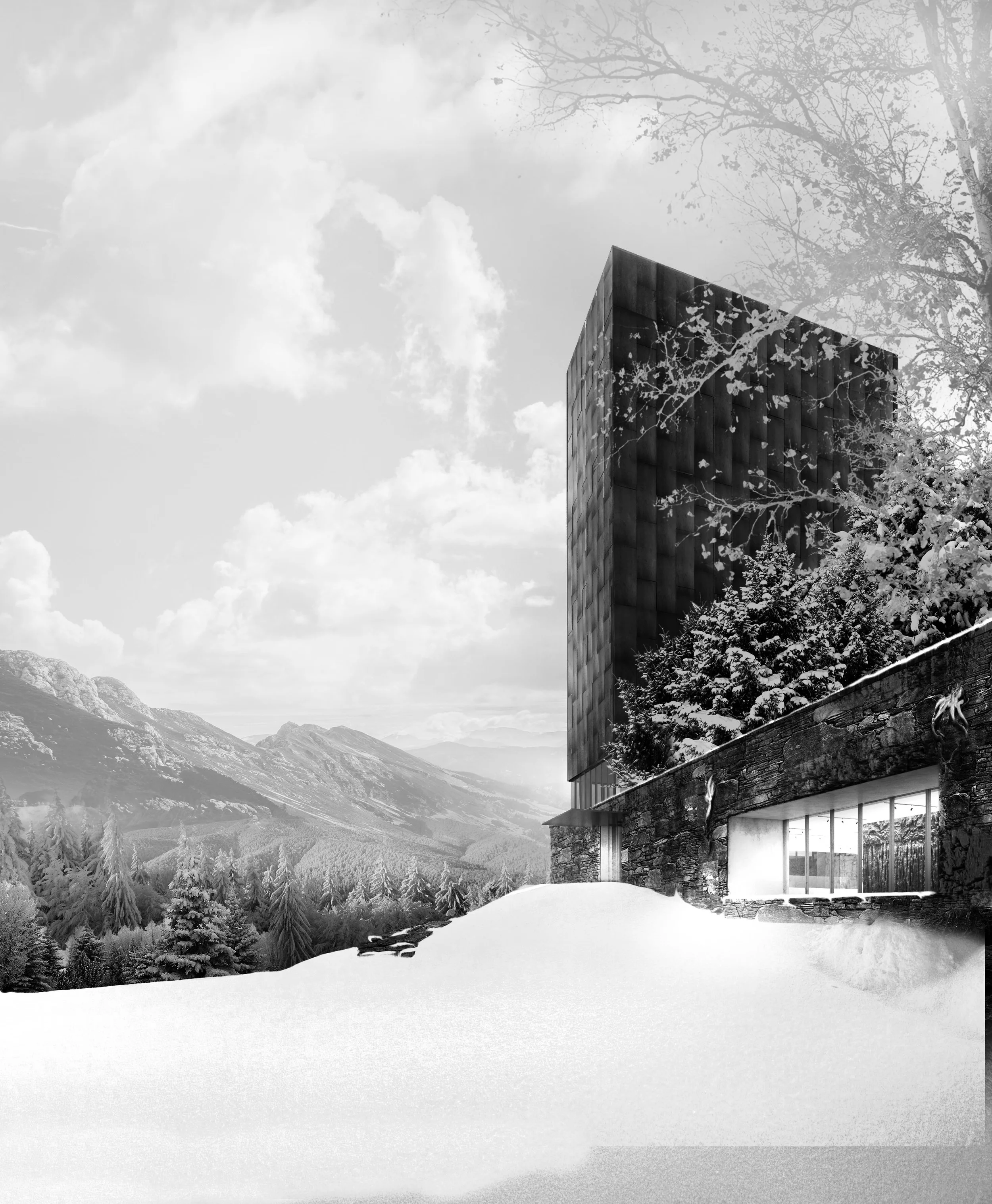 Next step, we simply change the trees for more winter feeling ones.