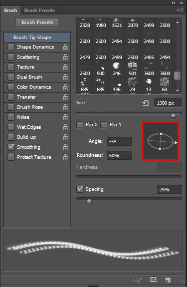 The Brush panel offers quite a lot of possibilities to tweak your brush. In our case we won't need much, but we'll see later on how powerful it can be.