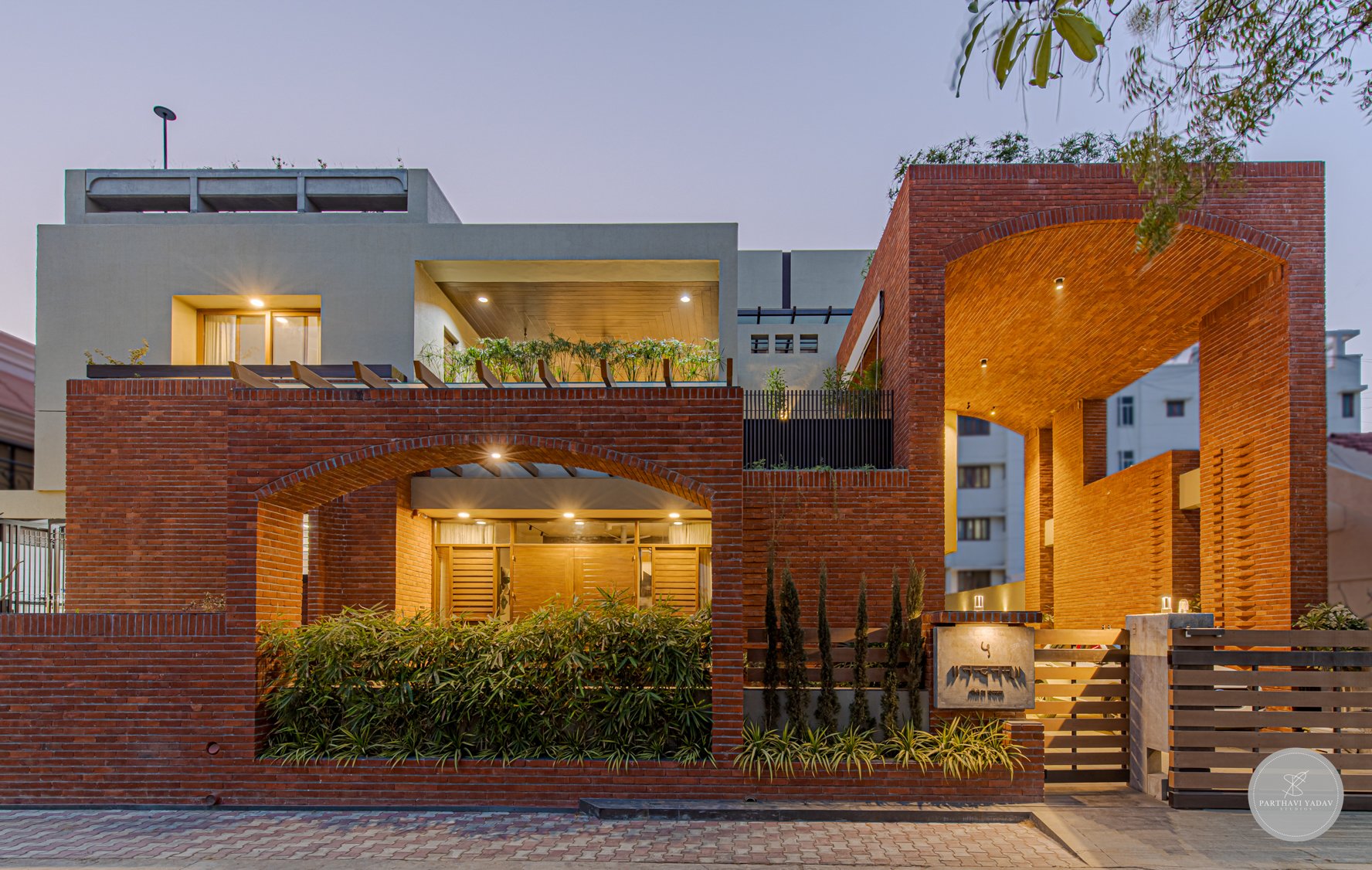best interior photographer in pune bangalore - architectural photograph of a bungalow with exposed bricks facade in the evening sunset light.jpg