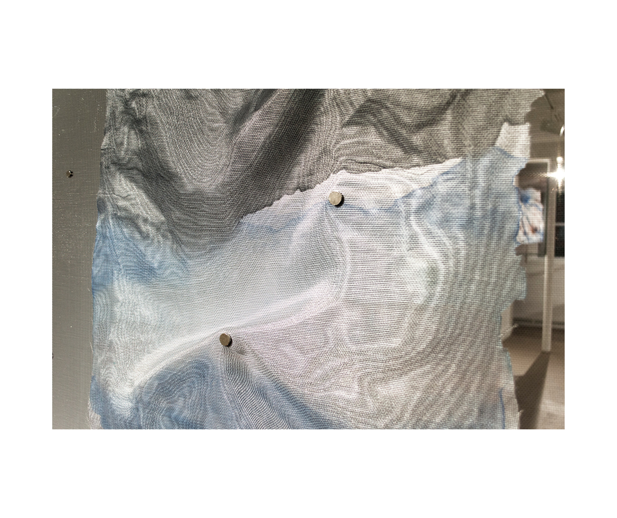   Commute to Compute  2018 Acrylic silk, rare earth magnets on aluminium screen 80 x 65 cm (detail) 