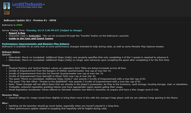 LOTRO: Proposed Changes to Scrolls of Empowerment in Update 28.3