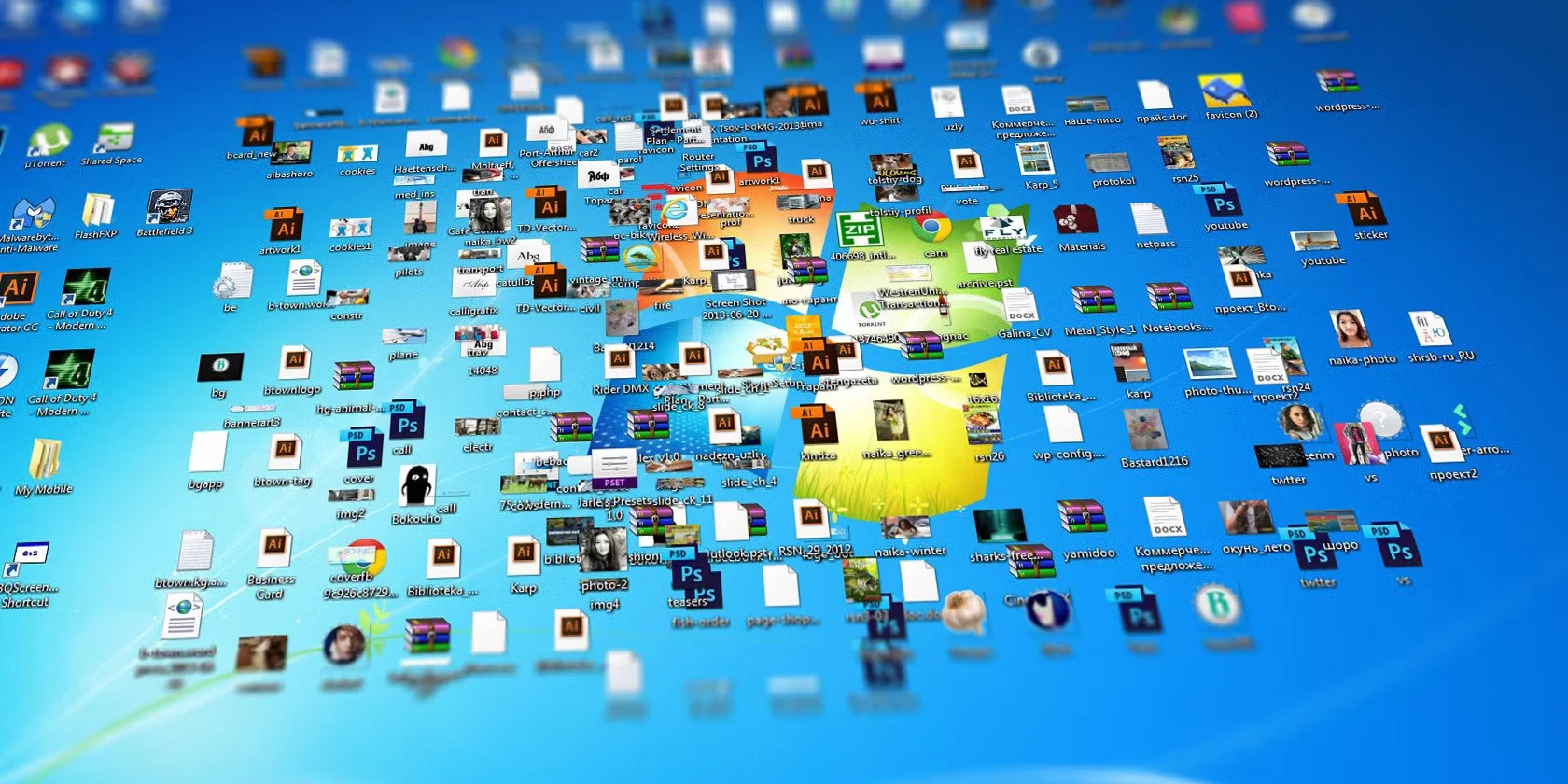 Cluttered Windows 10 Desktop