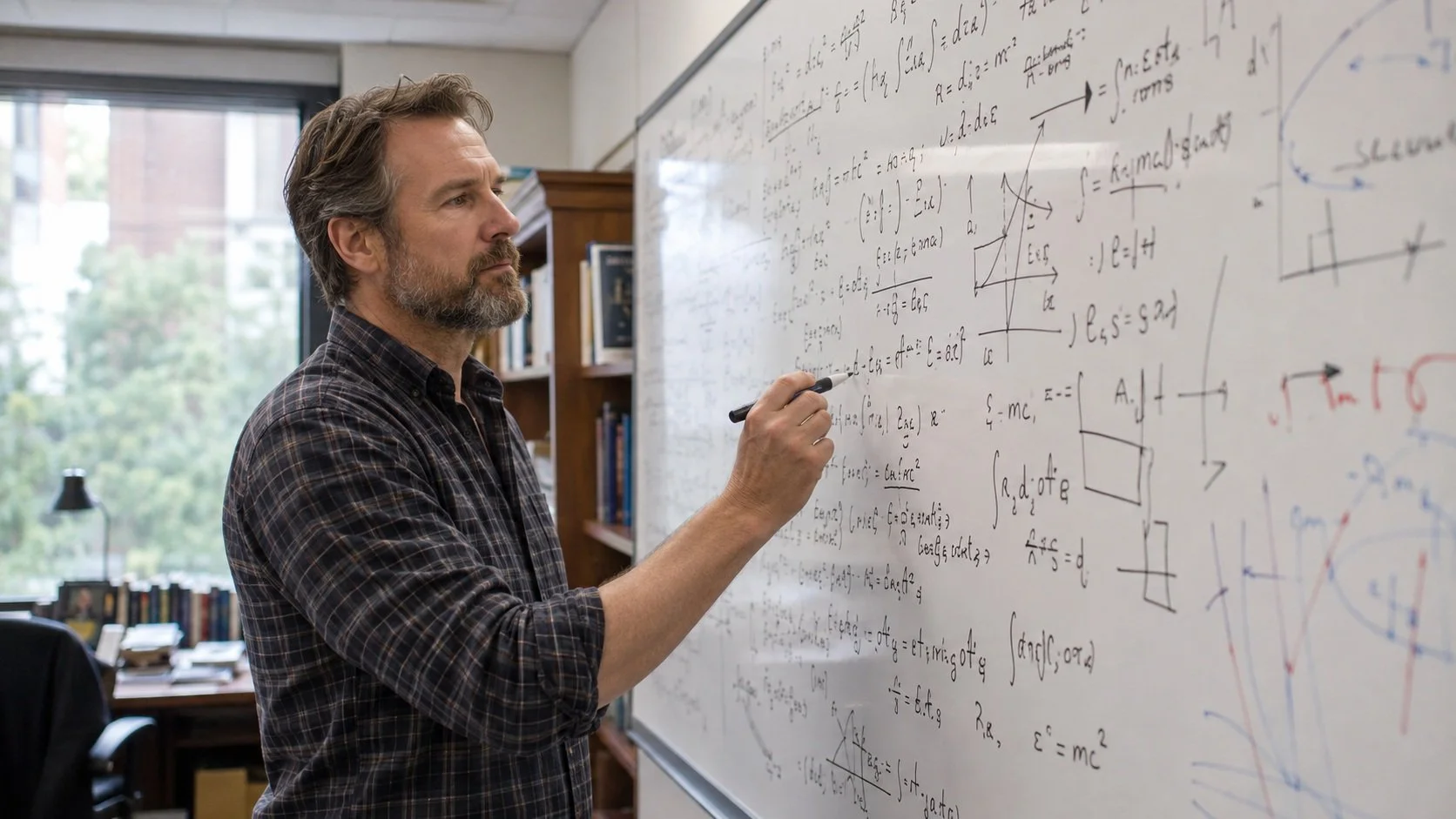 Thoughtful Mathematician at the Whiteboard