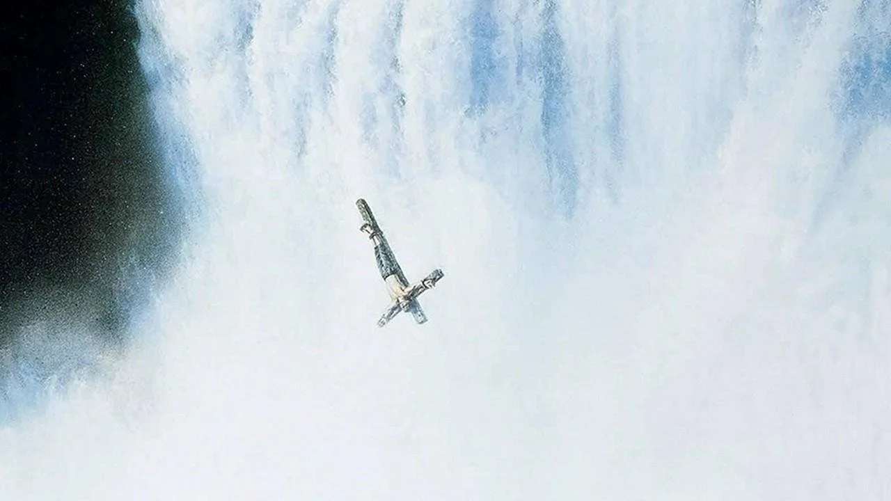 The Mission Cross over the waterfall