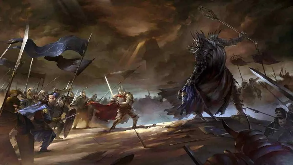 Gil-galad and Elendil Fight Sauron