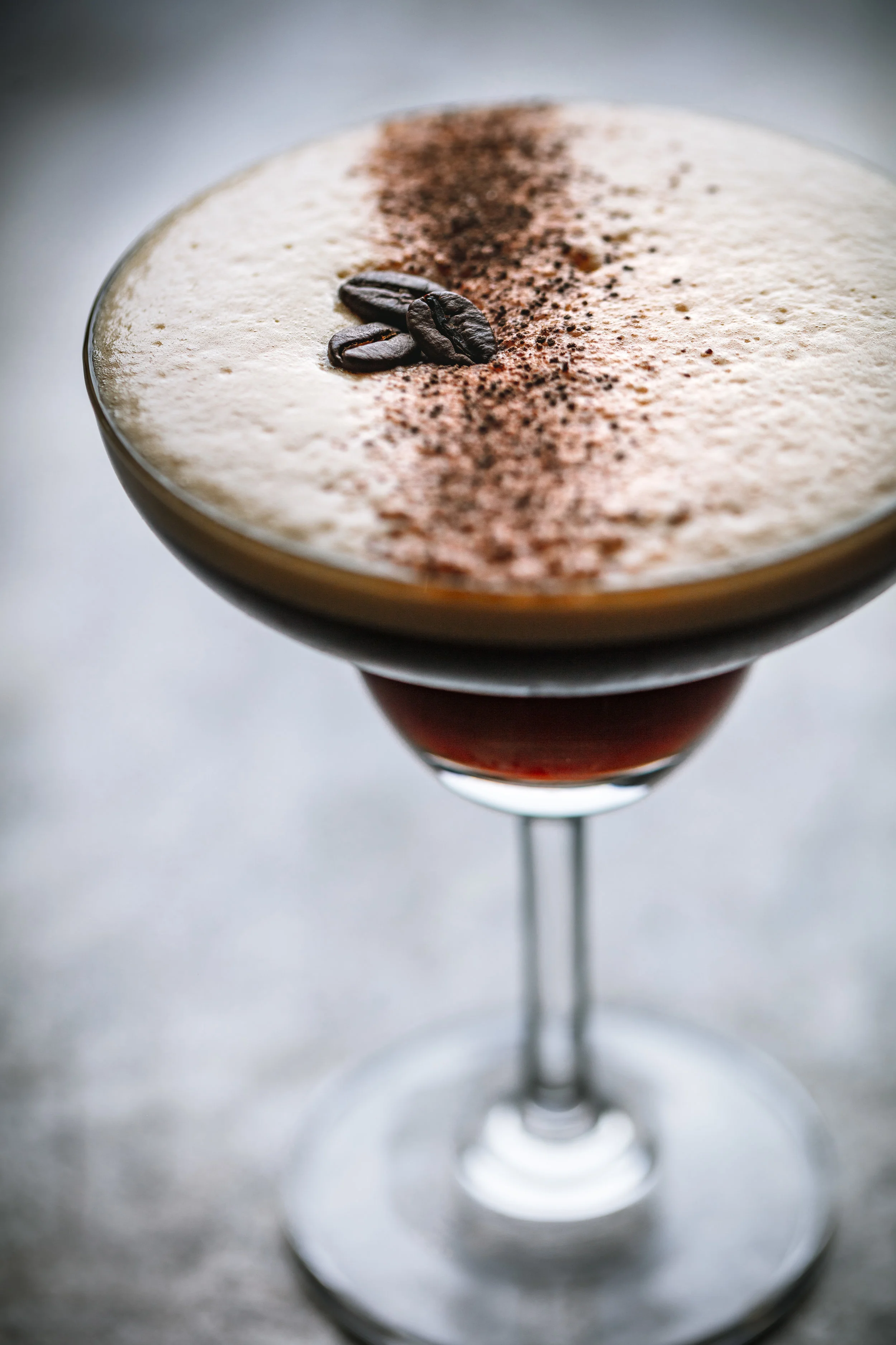 Drink photography of an expresso martini cocktail in hotel bar in St yves Cornwall shot by food photographer Faydit Photography based in Dorset