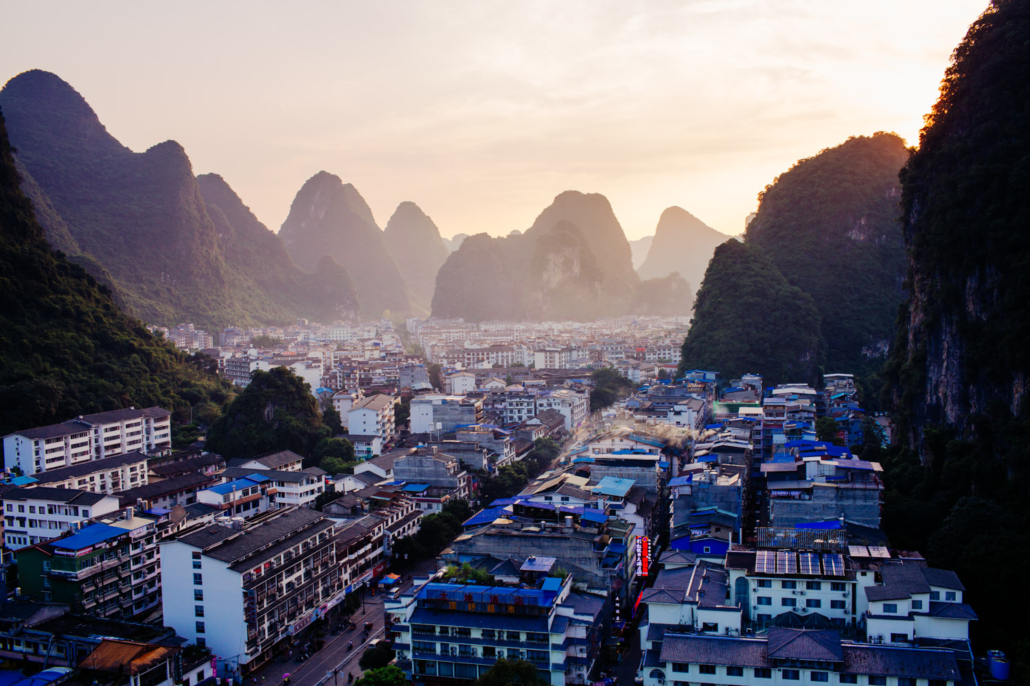 Sunset over Yangshuo town