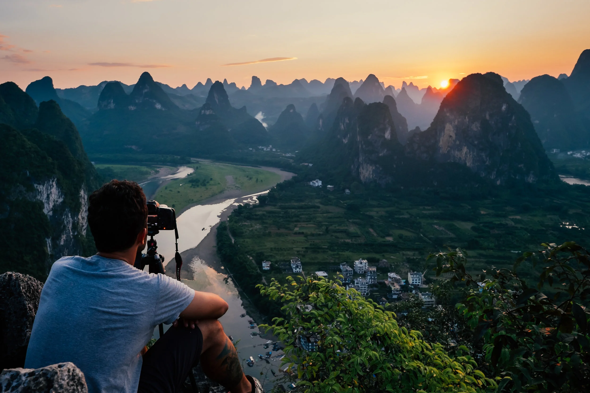 Sunset over the Li river, China