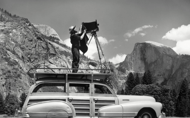 Ansel Adams photographing in Yosemite. This is one of the photographs I was happy to buy at his gallery inside the park.