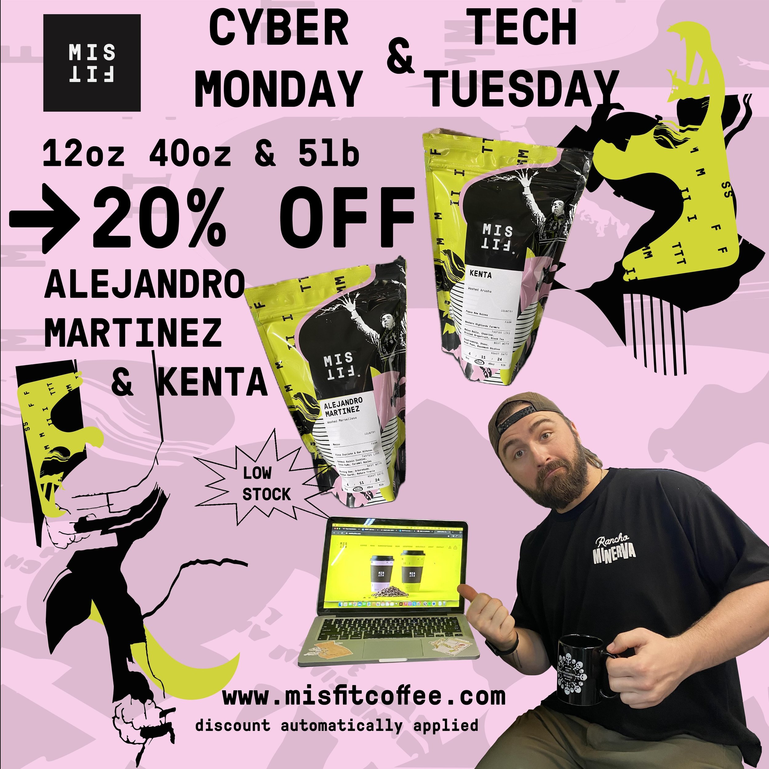 Cyber Monday &amp; Tech Tuesday are here 💻 📱 🛜 
Exclusive online discounts of 20% off!

From here on out, we will be offering big discounts online Monday and Tuesday each week. You can&rsquo;t get Misfit in person, but you can still get Misfit. 

