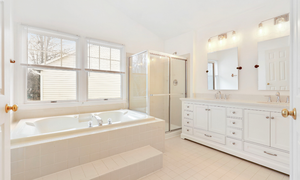 •	Updated bathroom vanity and lighting after refresh, Central Maryland listing