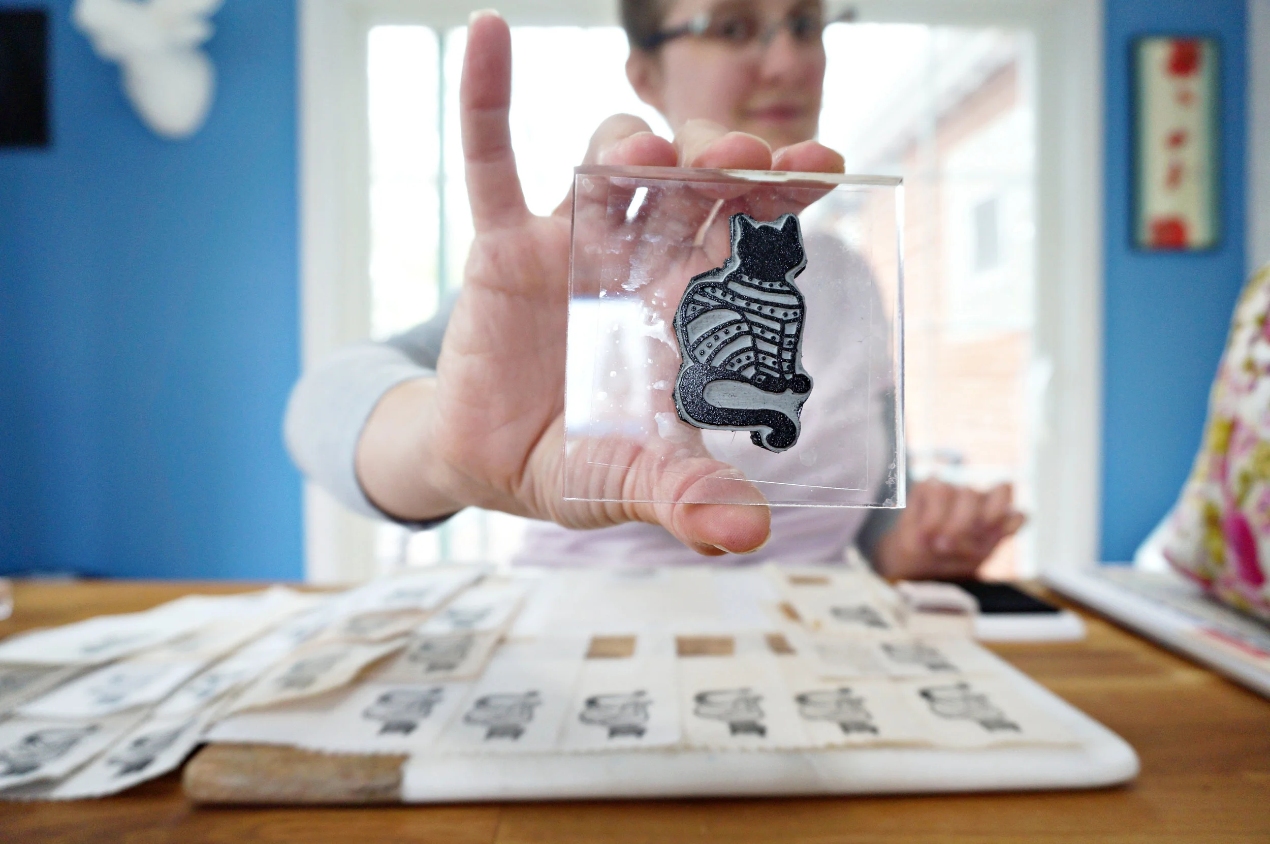 Clear stamp block, check. Good quality fabric ink, check. Cat wearing pajamas, check.