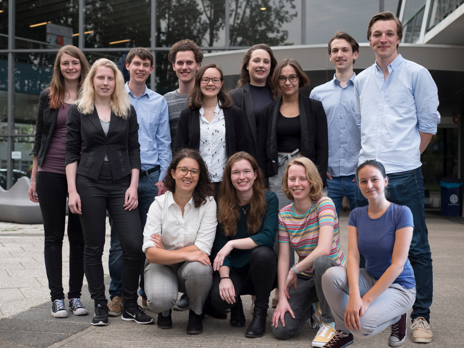A colourful screening platform for detecting bacterial cell stress. Left to right: Lotte Weel (Human Practices manager), Marijke Grundeken (PR manager), Chiel van Amstel (Programming manager), Laurens ter Haar (Wiki manager), Daphne van den Homberg (Secretary & design manager), Marjolein Crooijmans (Science manager), Charlotte de Ceunink van Capelle (Team captain), Tim de Jong (Fundraising manager), Mees Fox (Event manager). Bottom row: Carli Koster (PR manager), Maaike de Jong (Treasurer), Jazzy de Waard (Fundraising manager), Germaine Aalderink (Lab & Safety manager)
