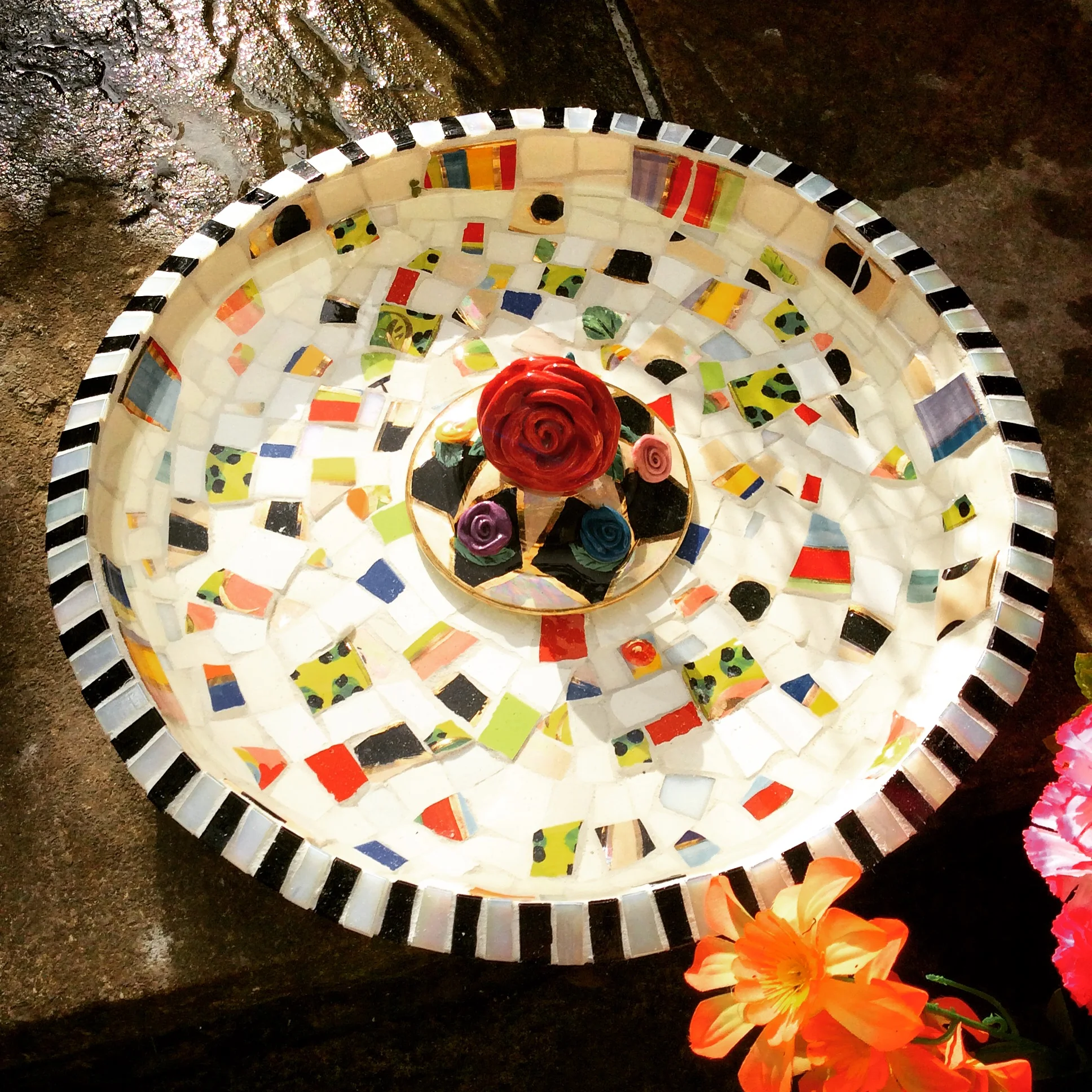 Mosaic Bird Bath at Prema 