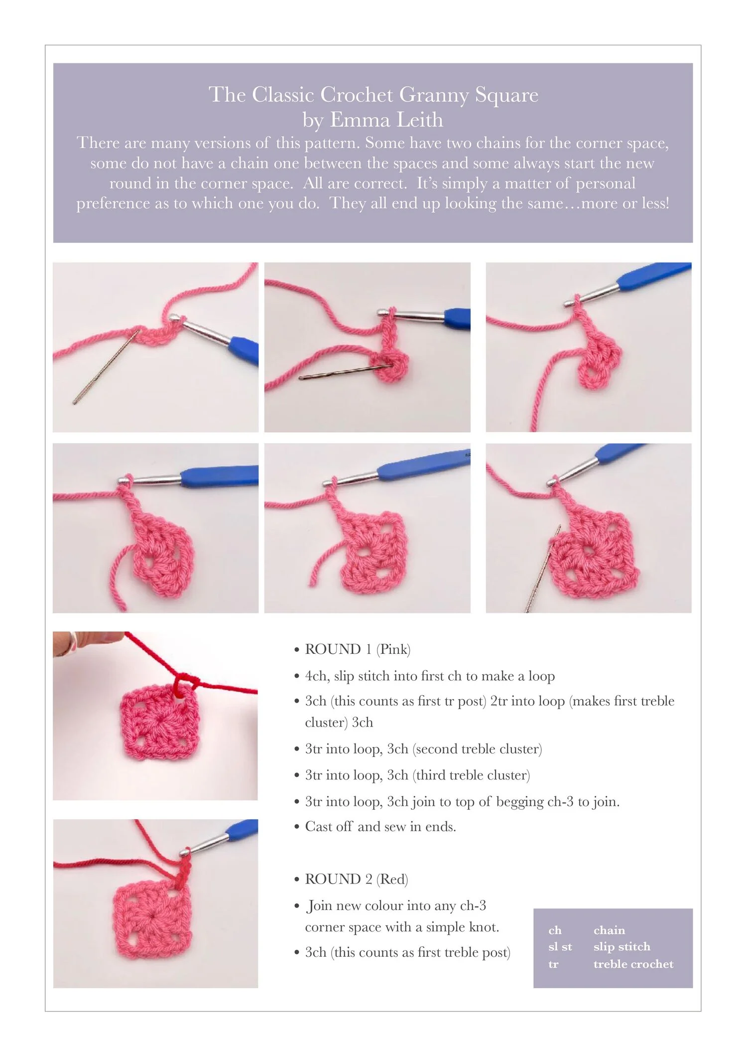 Granny Square Free Crochet Tutorial | EMMA LEITH Granny Square Free Crochet Tutorial | EMMA LEITH
