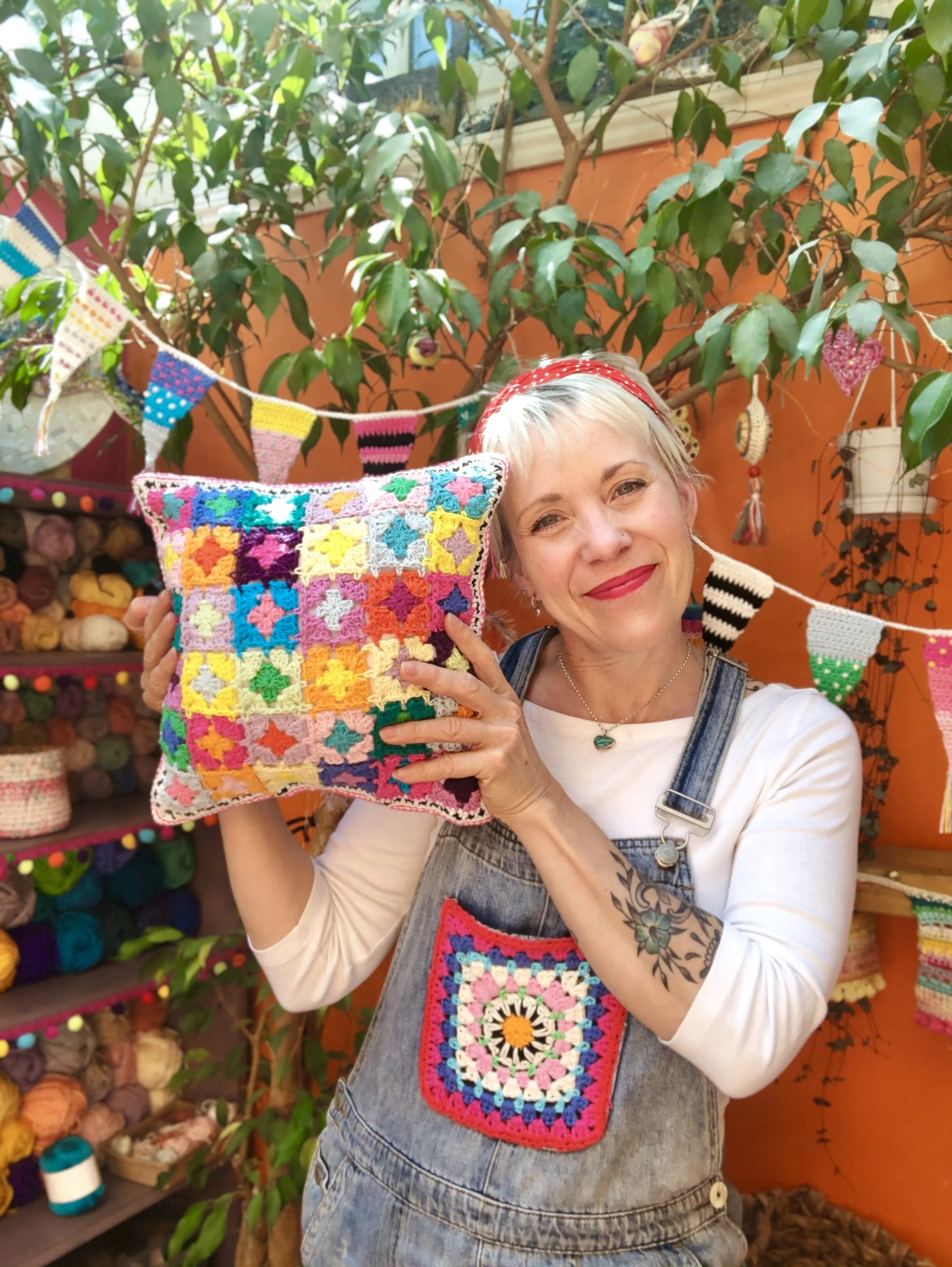 Crochet Designer Emma Leith in her studio
