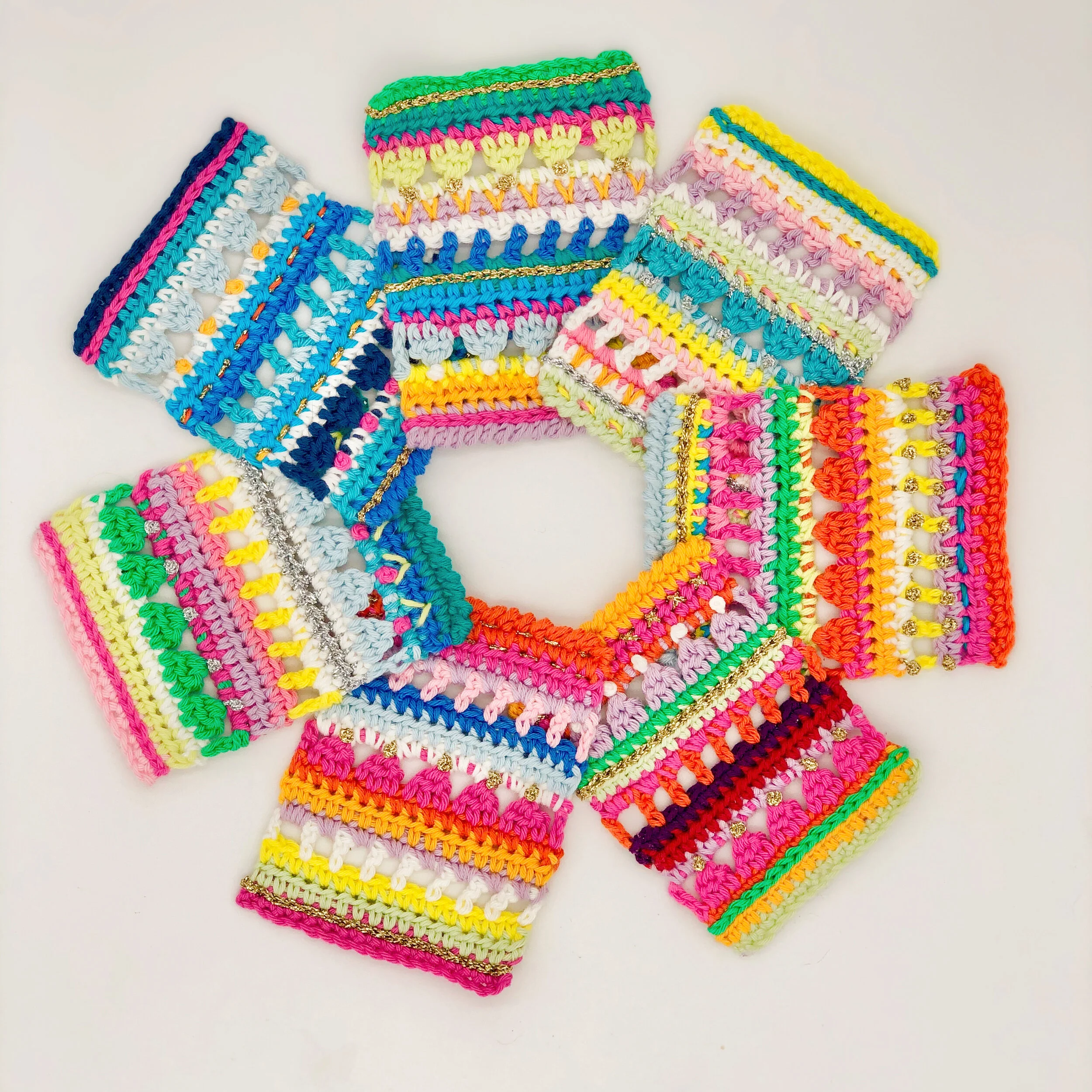 Colourful crochet prayer flags by Emma Leith
