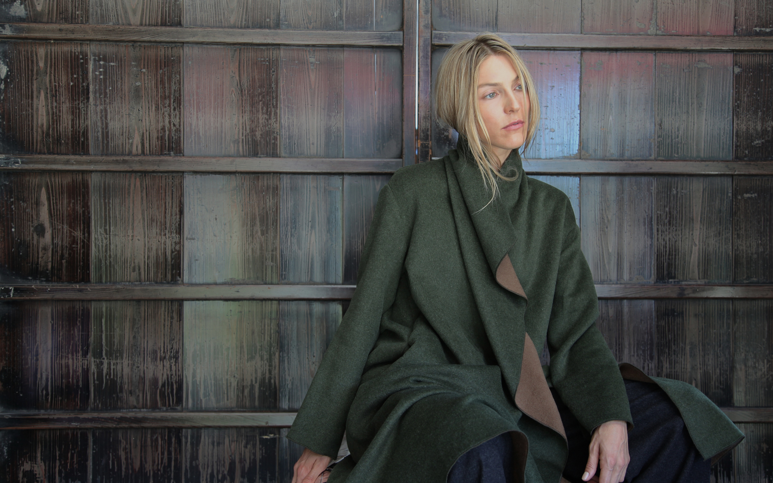The London Coat worn right side out. Check your mailboxes – this image will be used for our fall mailer. 