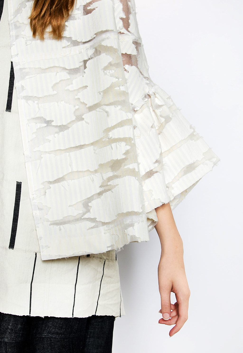 A detail of our Bell Jacket in Nuno Crackle Cloth