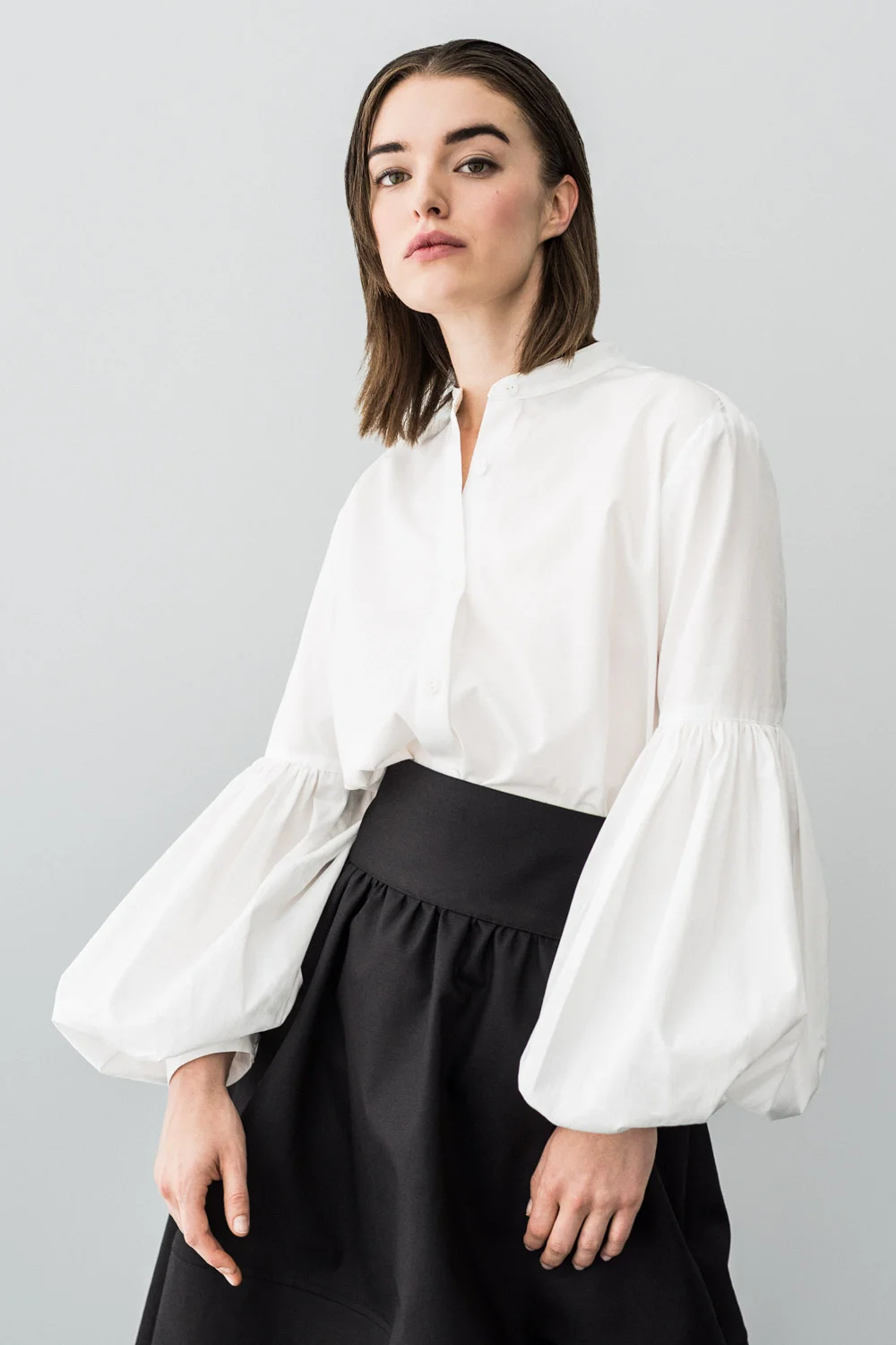 Pouf Sleeve Blouse in White Japanese Cotton Poplin