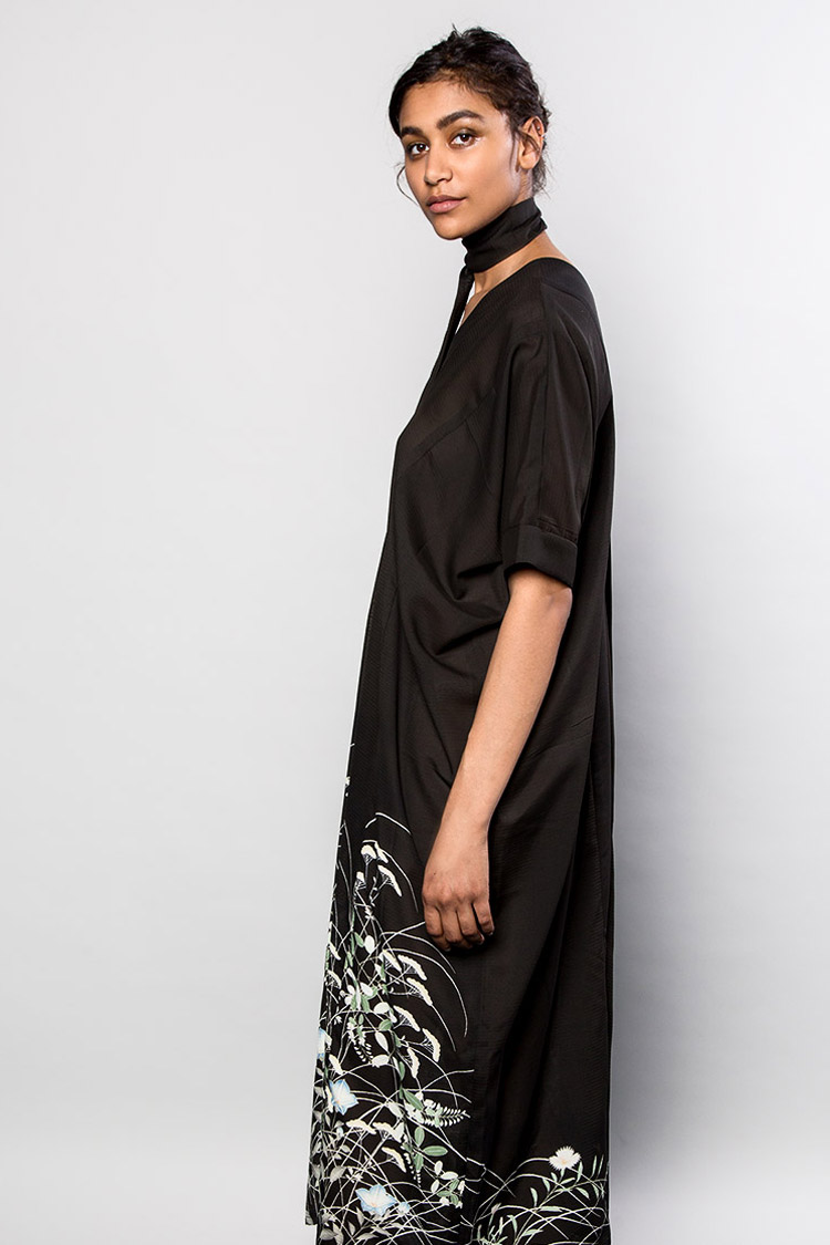 This romantic Lounge Dress in Black Silk with Summer Flowers is made from vintage kimono cloth and is a one-of-a-kind splendor. $1,595 
