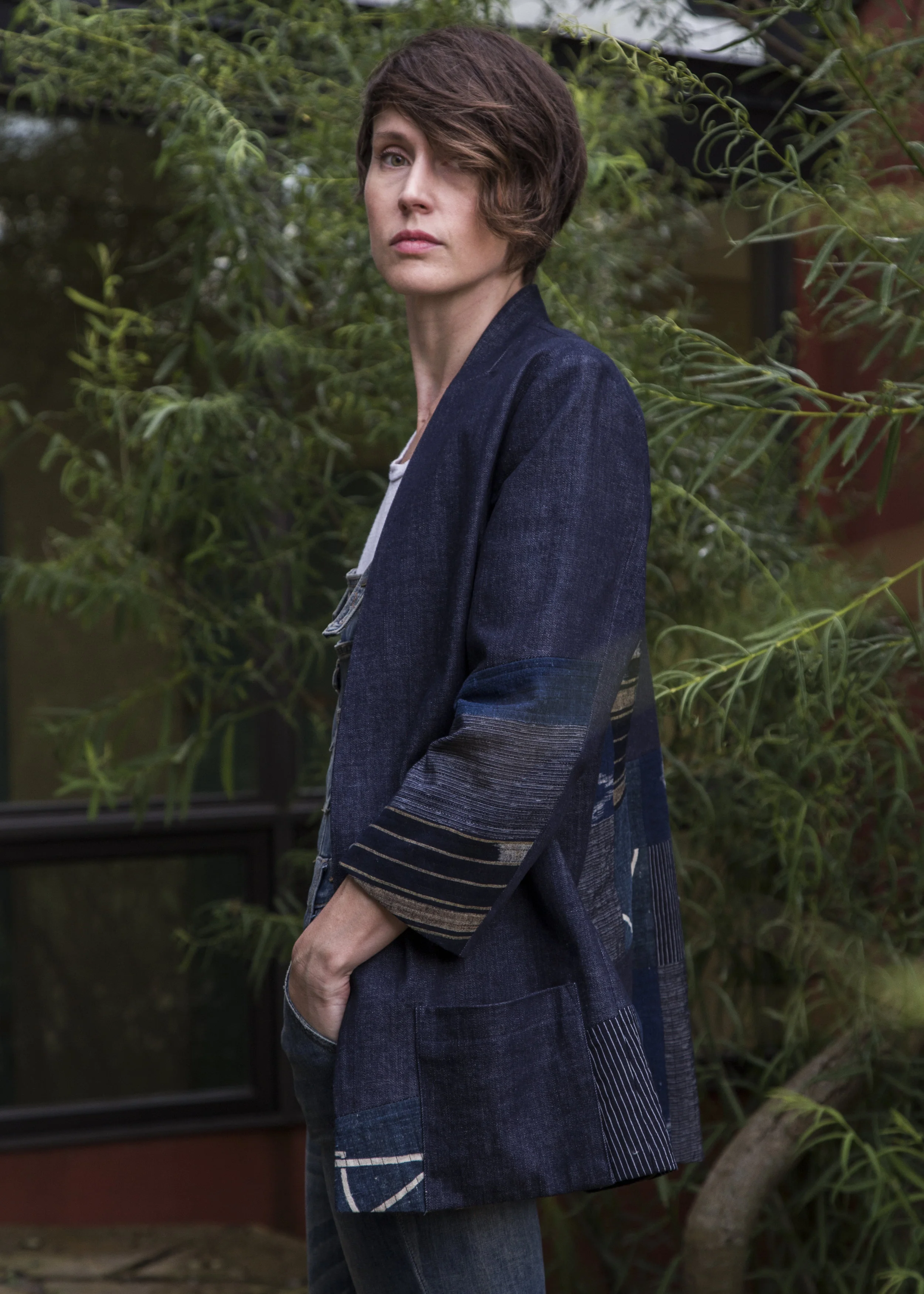 City Jacket in Patchwork Ikat and Denim $1,895