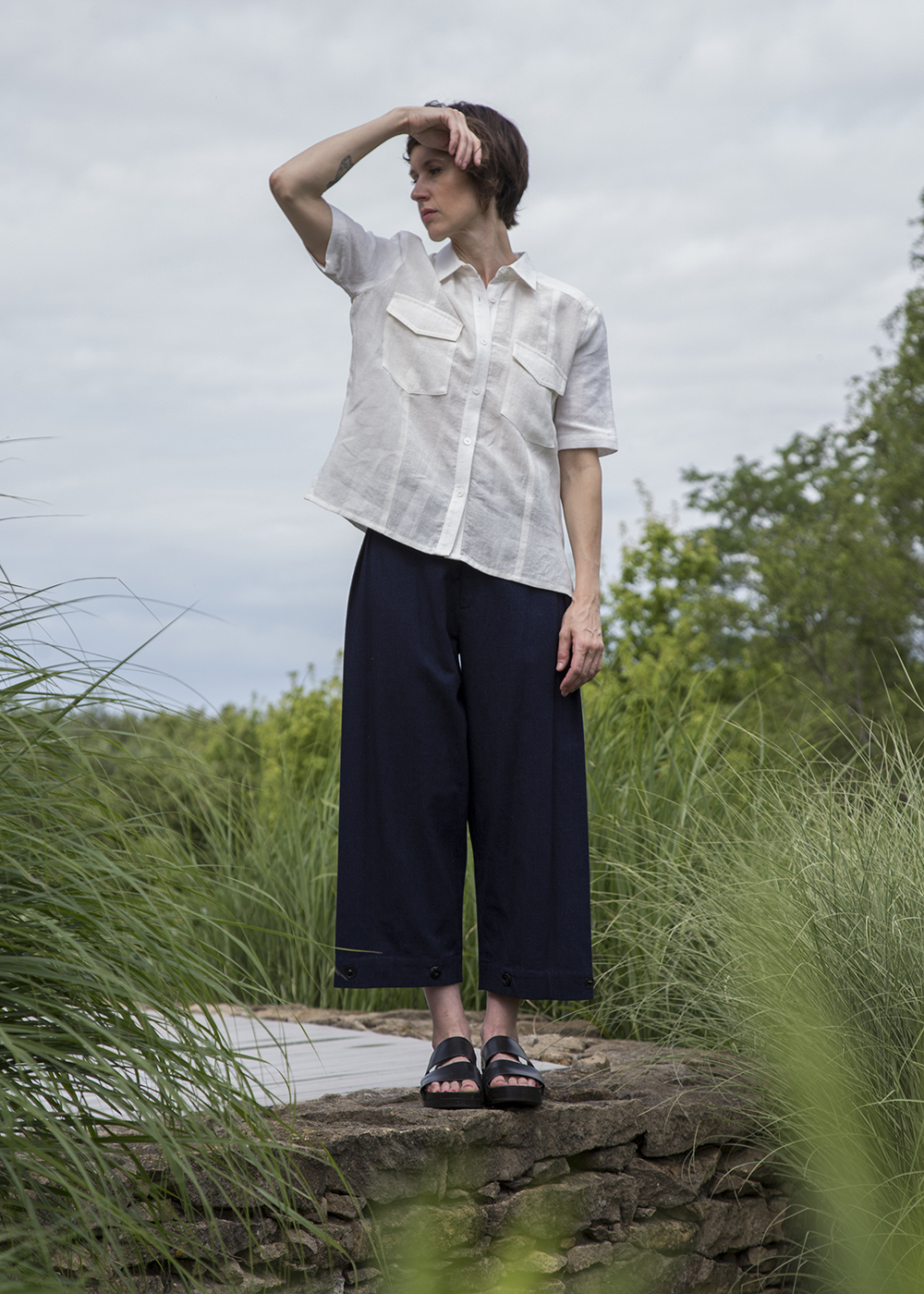 Camp Shirt in White Italian Linen | Snap Pant