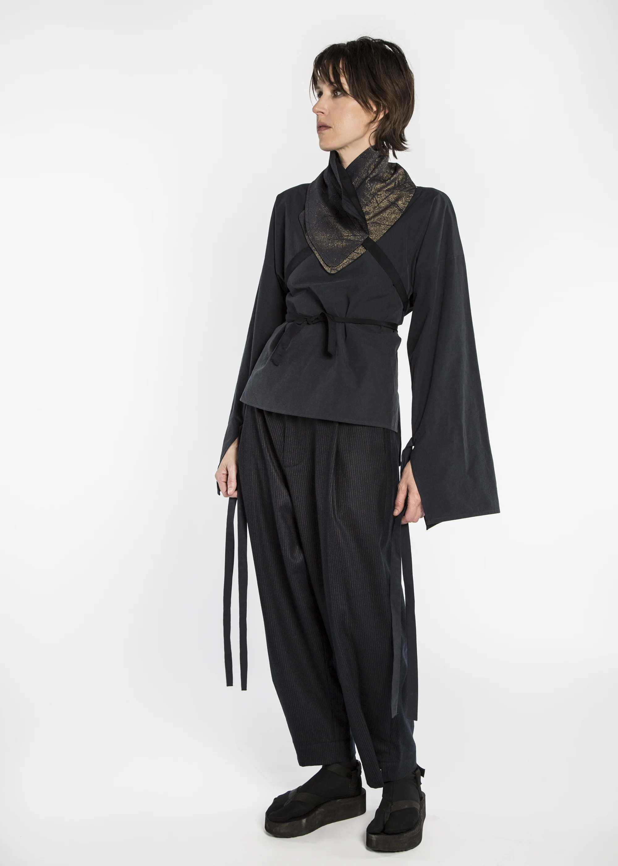 Tie Sleeve Kimono Top • Tie Belt • Pleat Pant