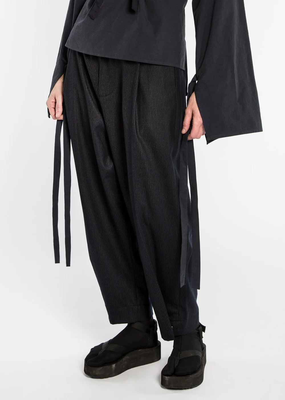 Pleat Pant in Navy Wool Menswear Chalk Stripe