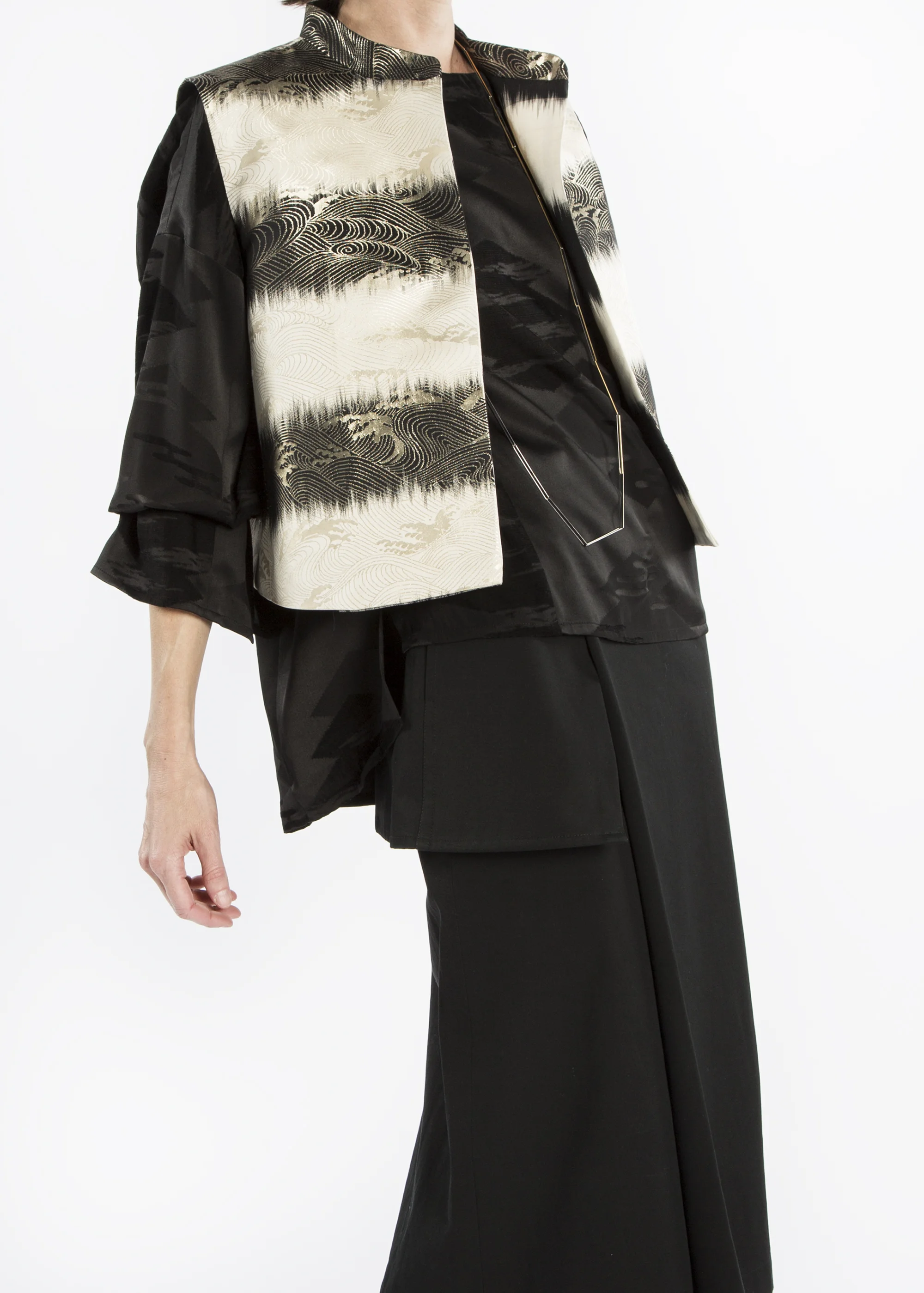 Mandarin Vest (SOLD) • Tie Sleeve Kimono Top • Peplum Skirt
