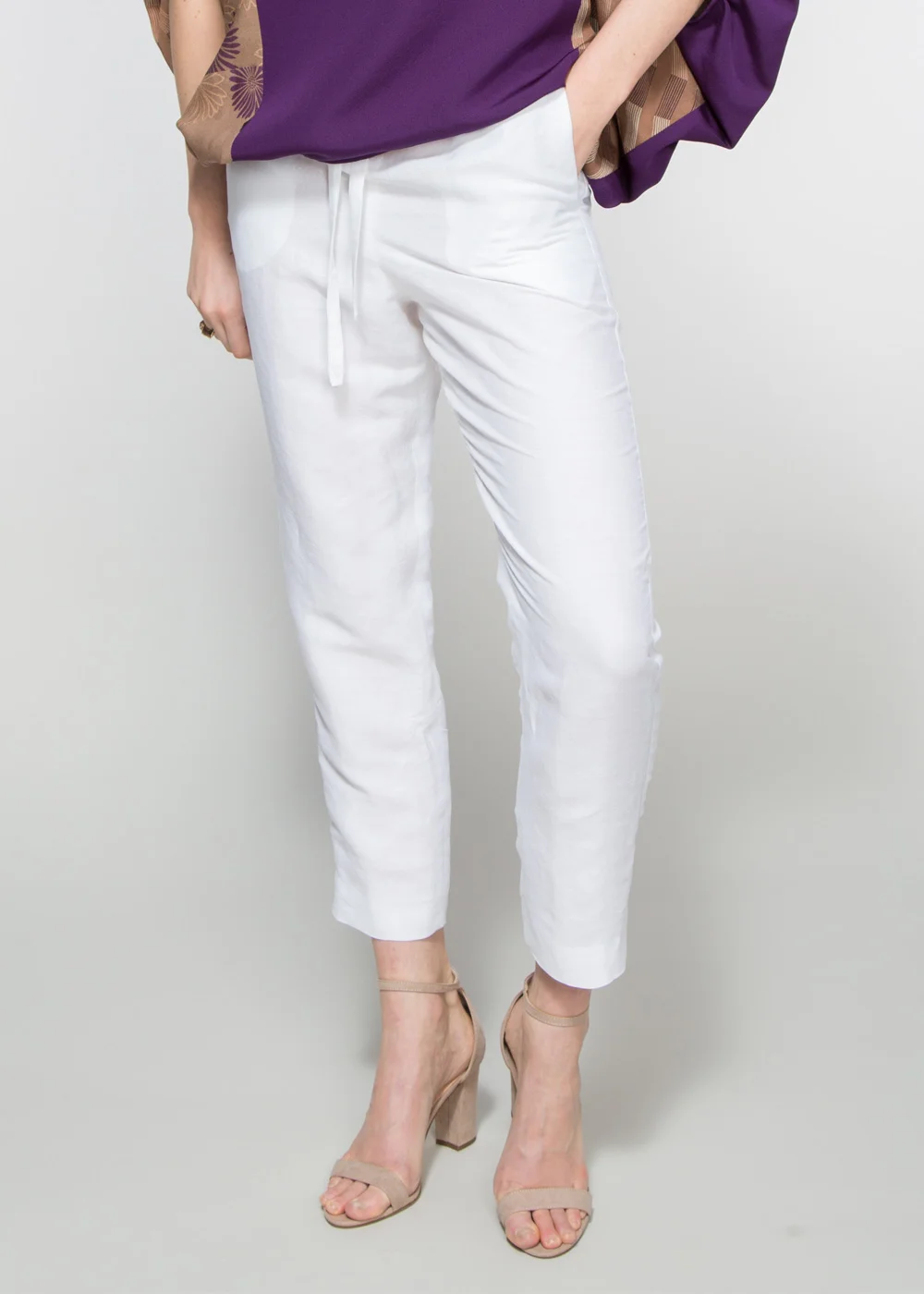 Drawstring Pant in White Linen