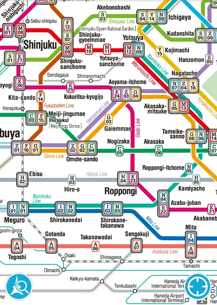 Tokyo subway map detail