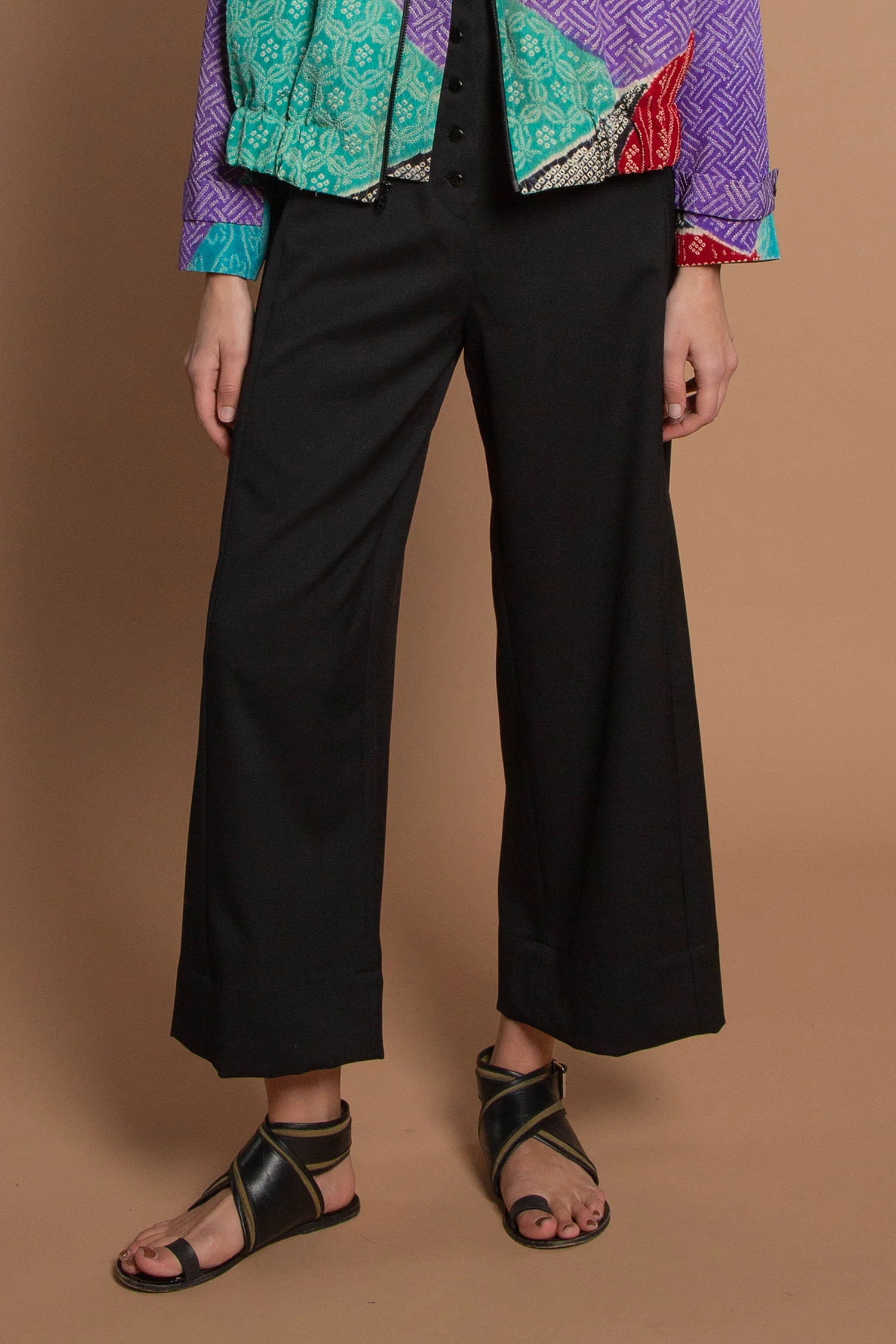 Panel Pant in Black Wool Twill