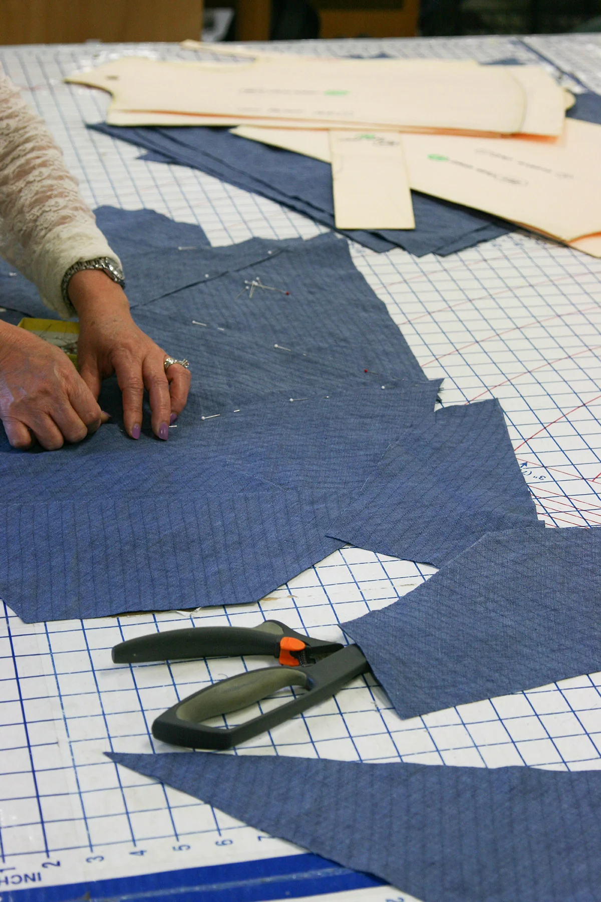The pieces are then pinned together.