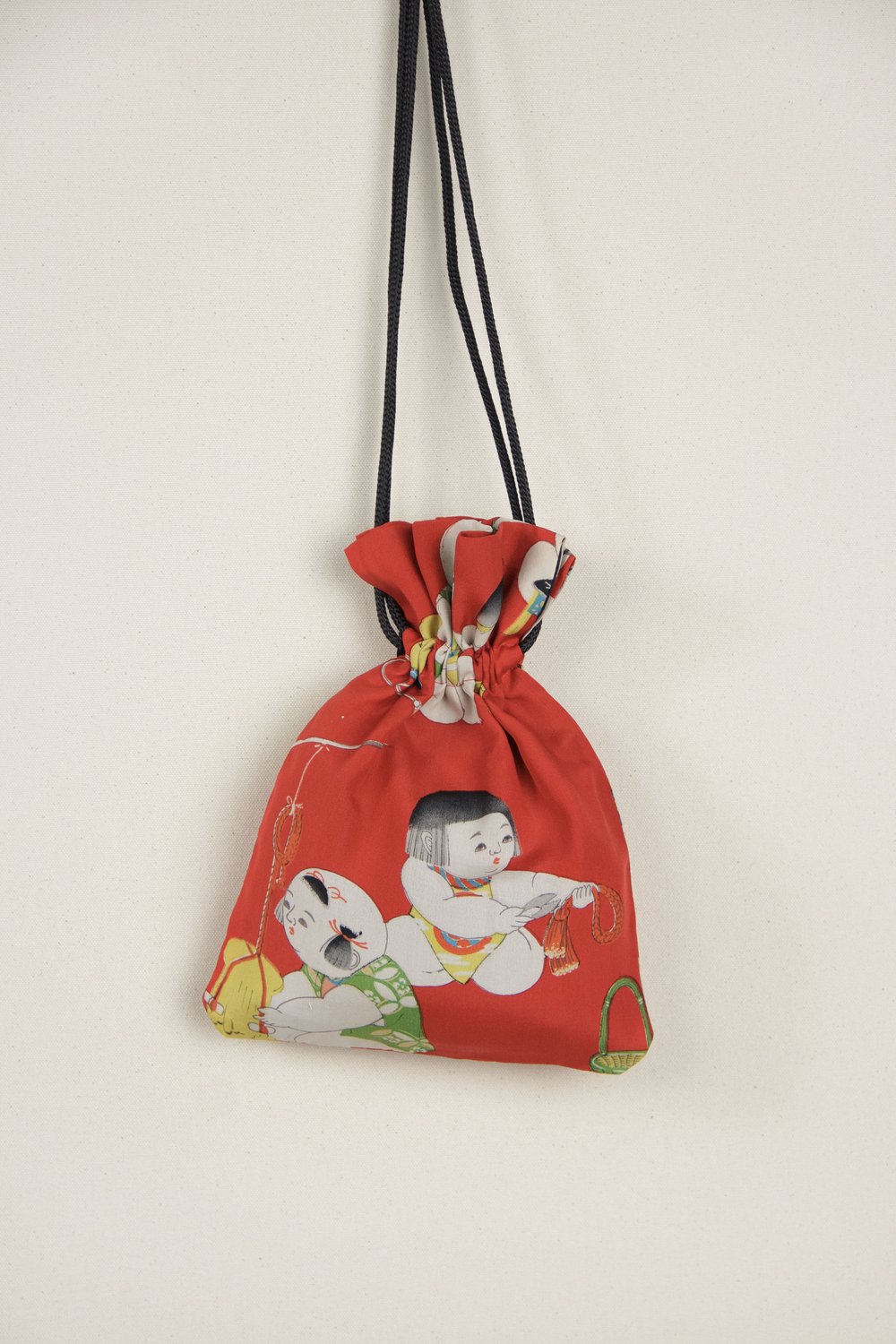 Drawstring Bag in Vintage Red Japanese Silk — ASIATICA
