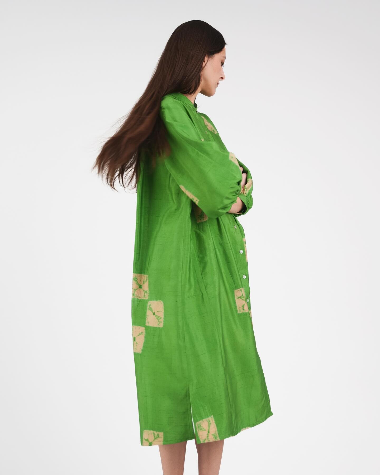 The Iris Dress in vintage Japanese chive-colored silk &bull; asiaticakc.com