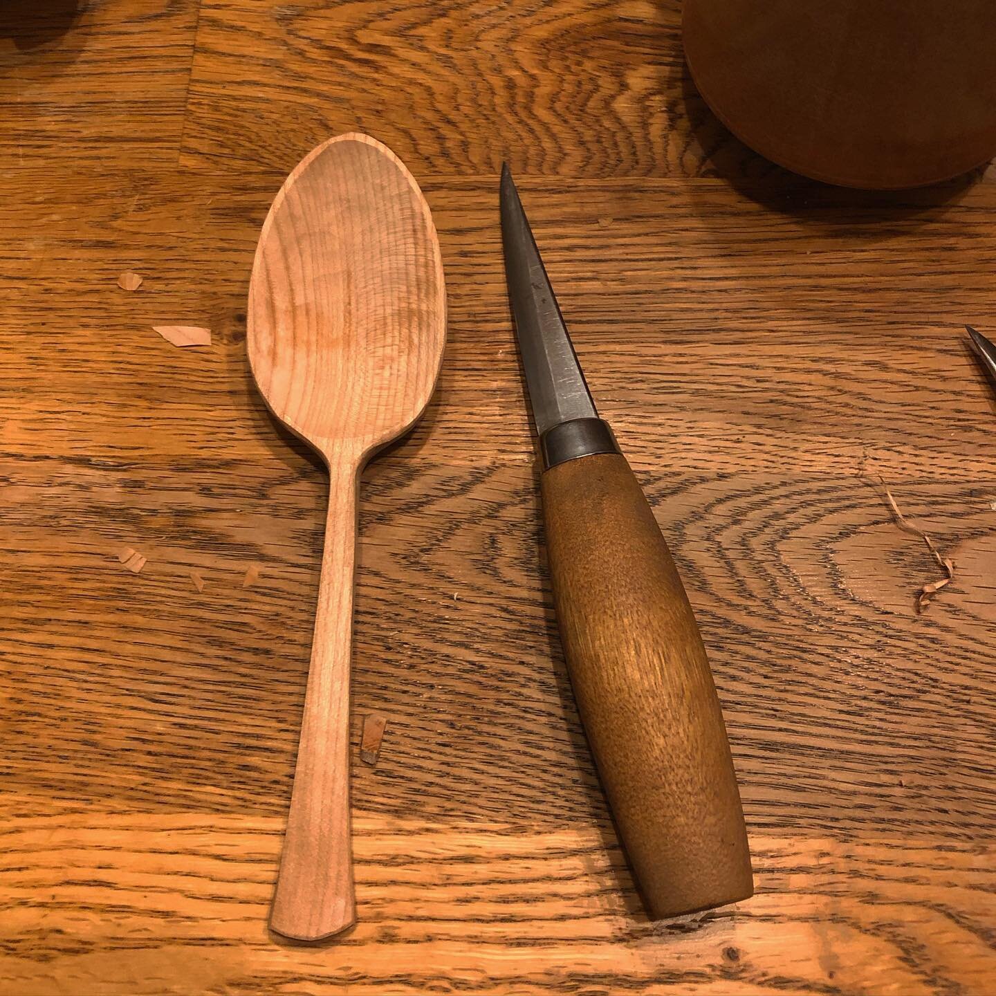 First spoon in over a year here. Little squiggly, little crooked, nothings changed 😂. #spoon #spooncarving