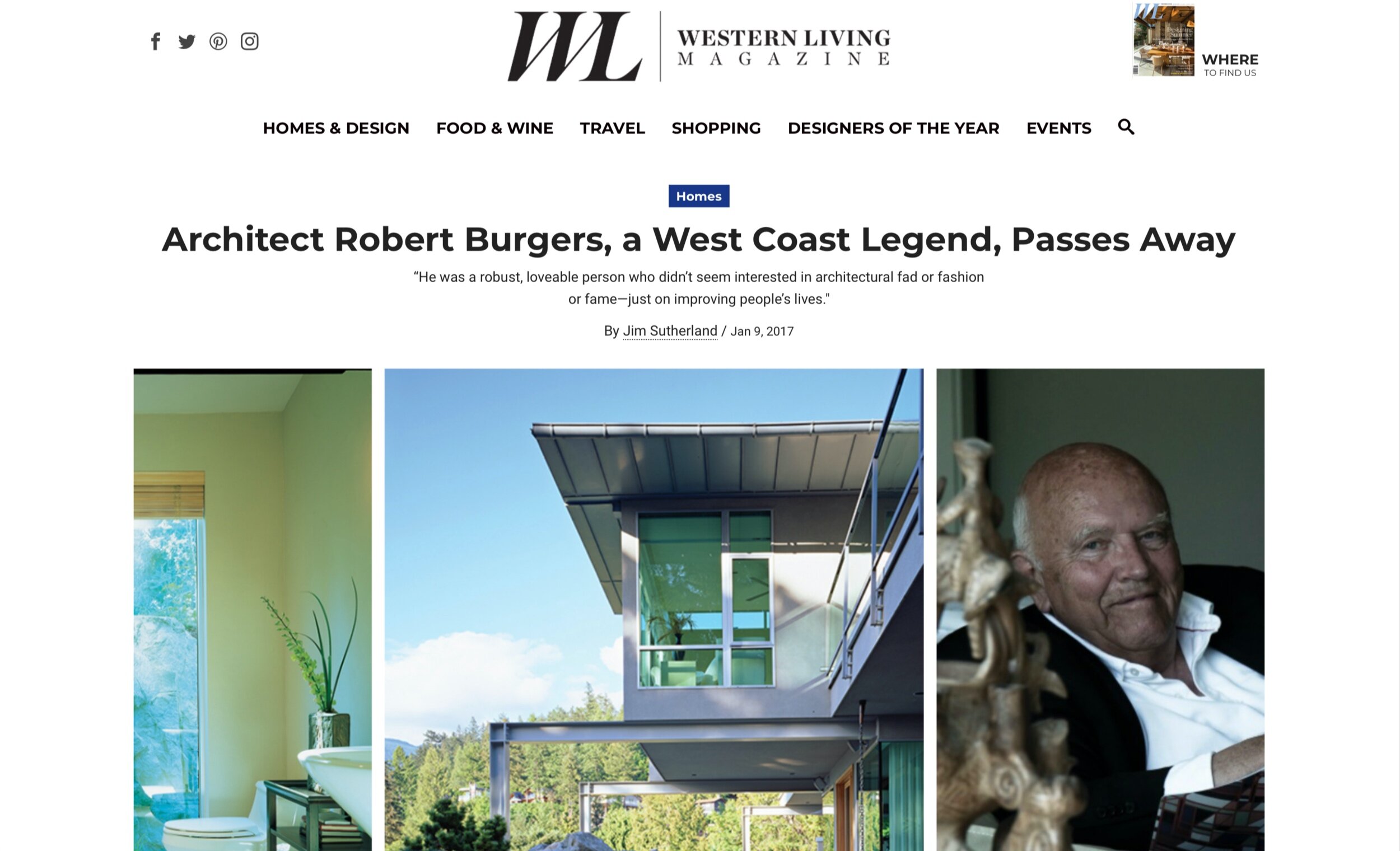 WESTERN LIVING 2017 - ARCHITECT ROBERT BURGERS, A WEST COAST LEGEND, PASSES AWAY