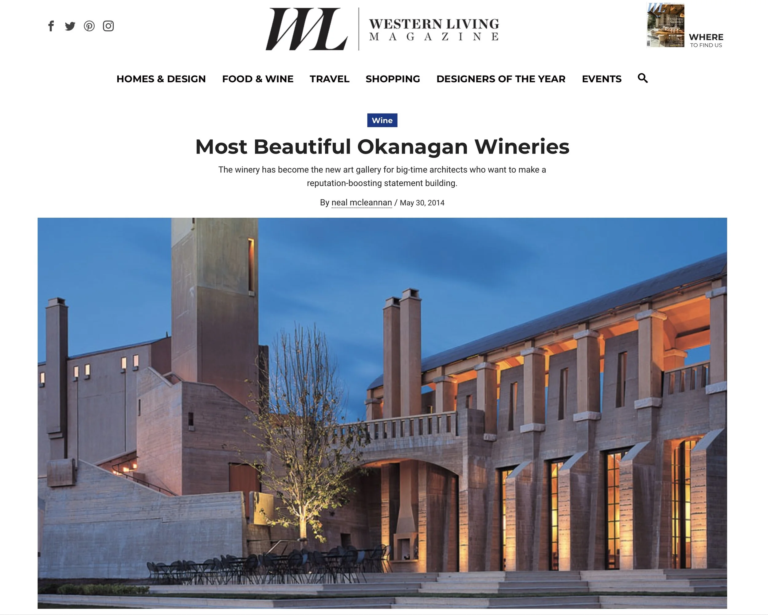 WESTERN LIVING 2014 - MOST BEAUTIFUL OKANAGAN WINERIES