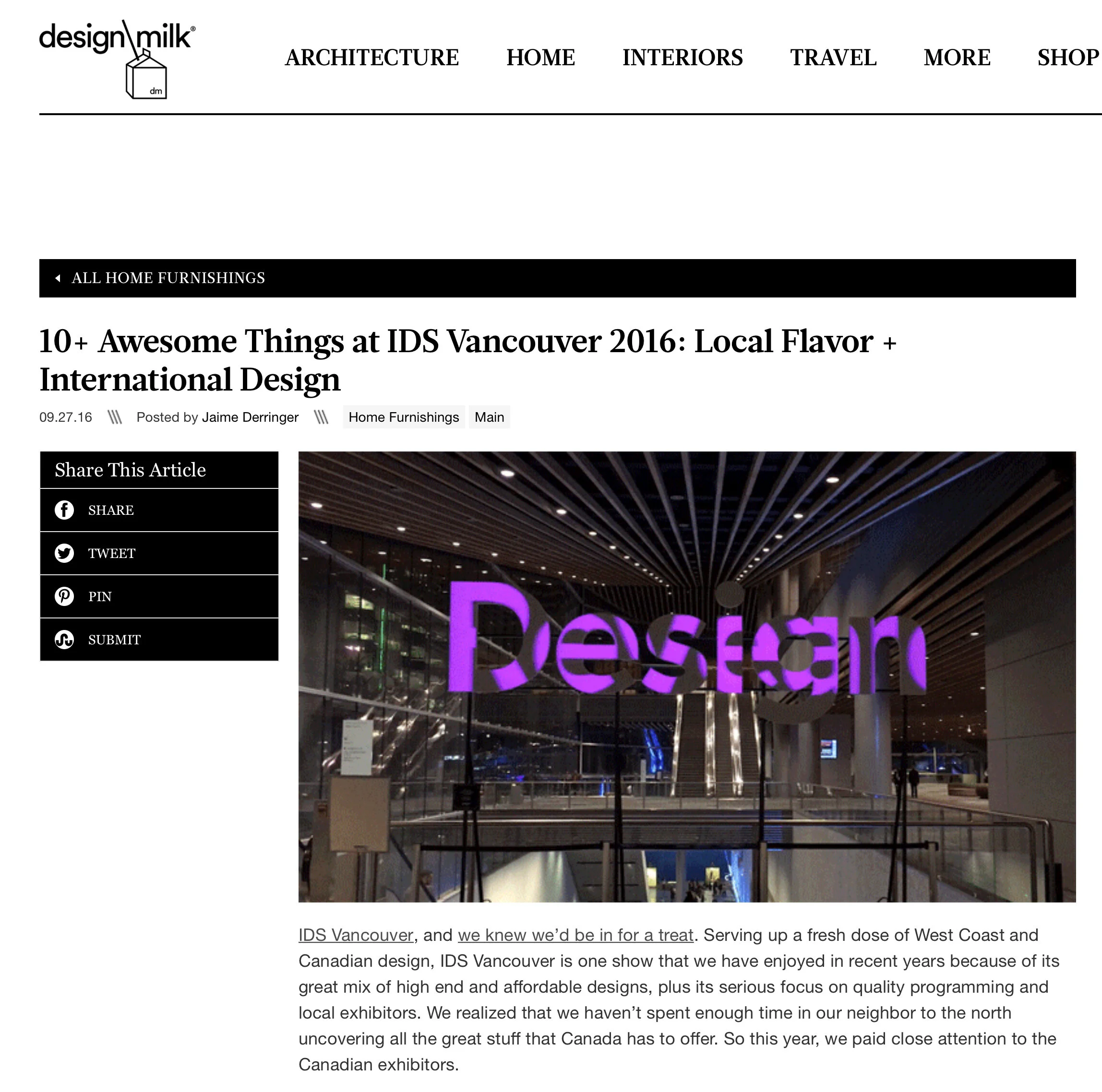 DESIGN MILK 2016 - 10 AWESOME THINGS AT IDS VANCOUVER 2016: LOCAL FLAVOR + INTERNATIONAL DESIGN