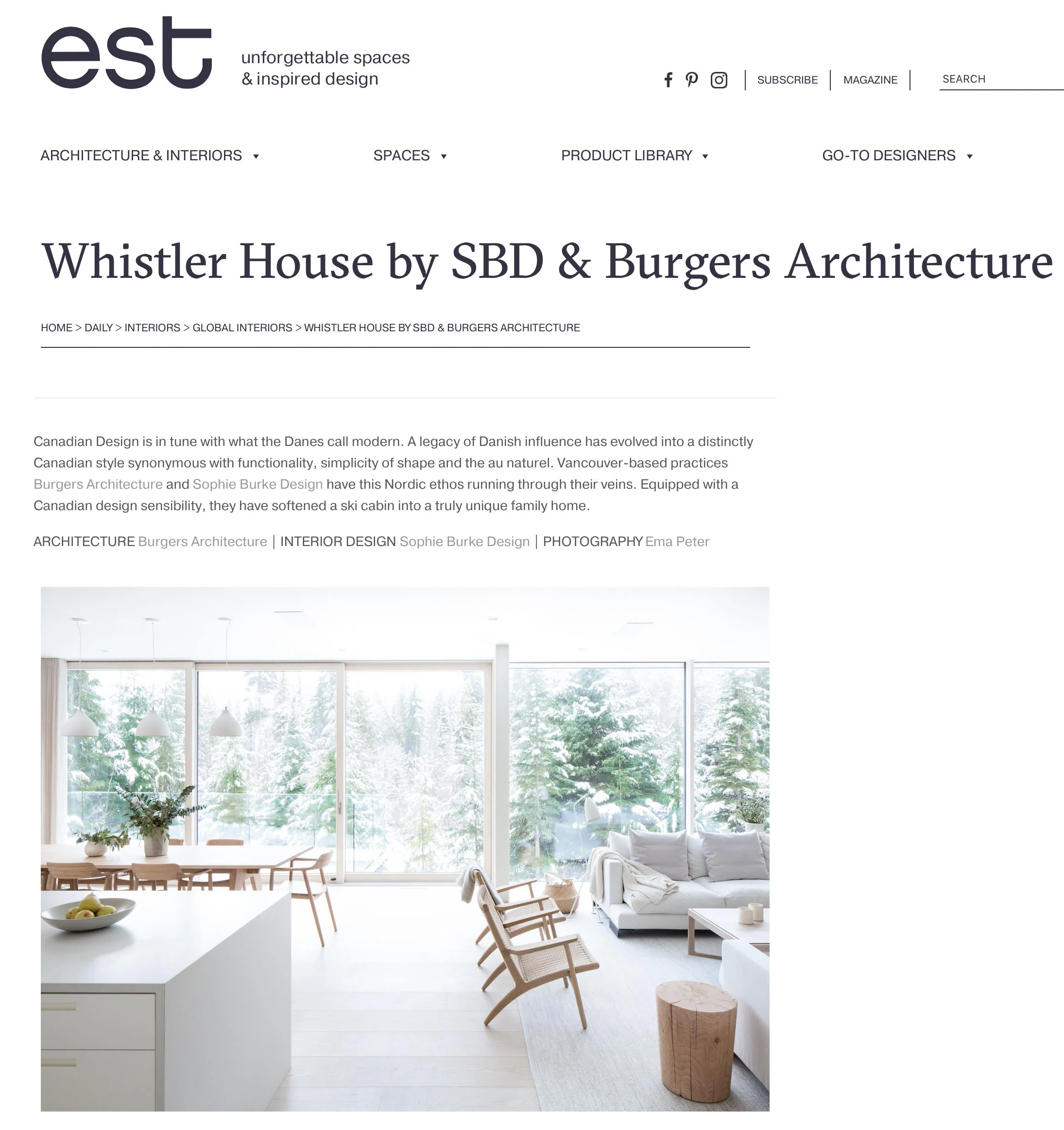 EST MAGAZINE 2018 - WHISTLER HOME BY SBD & BURGERS ARCHITECTURE